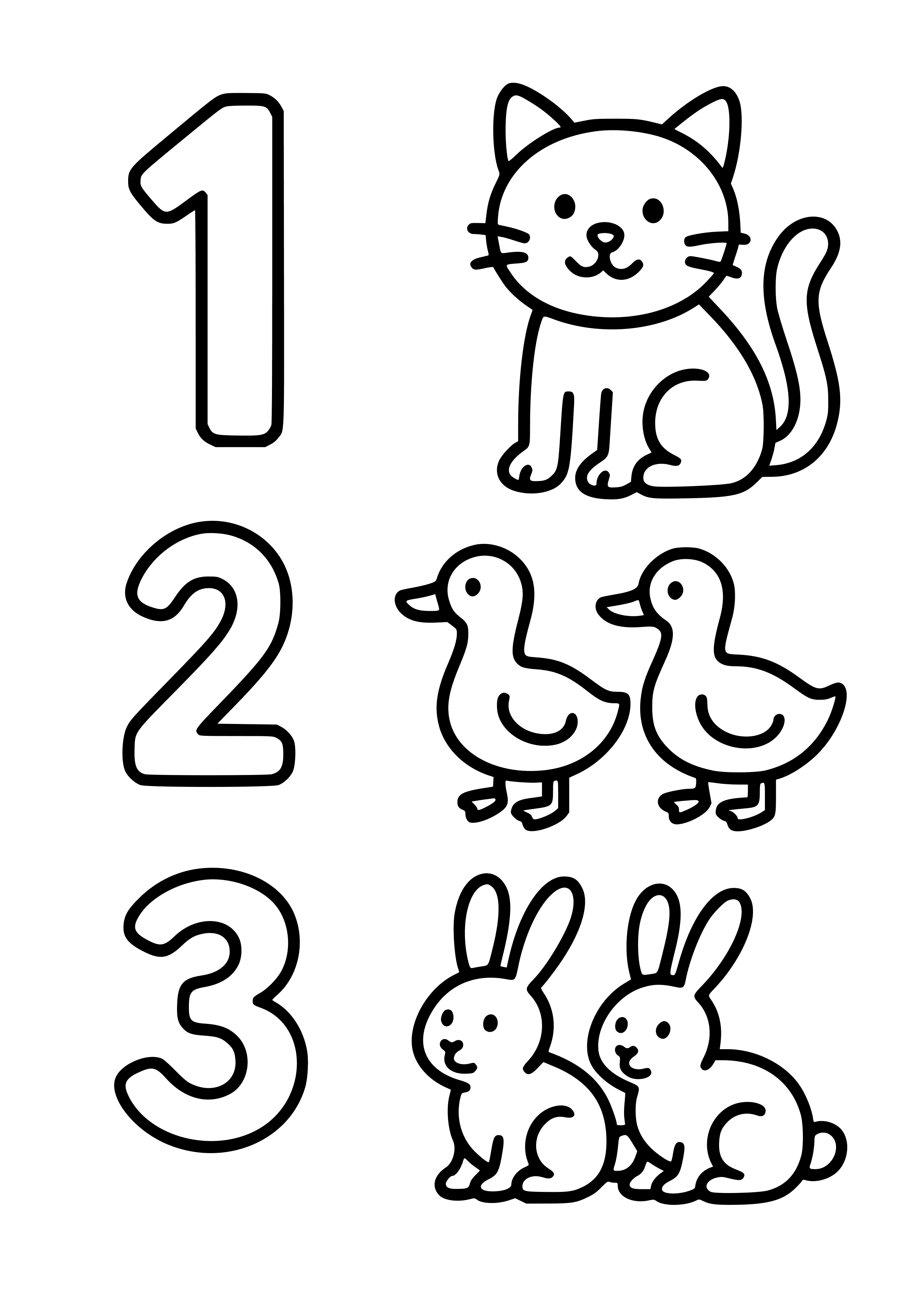 Counting with Cartoon Animals Coloring Page