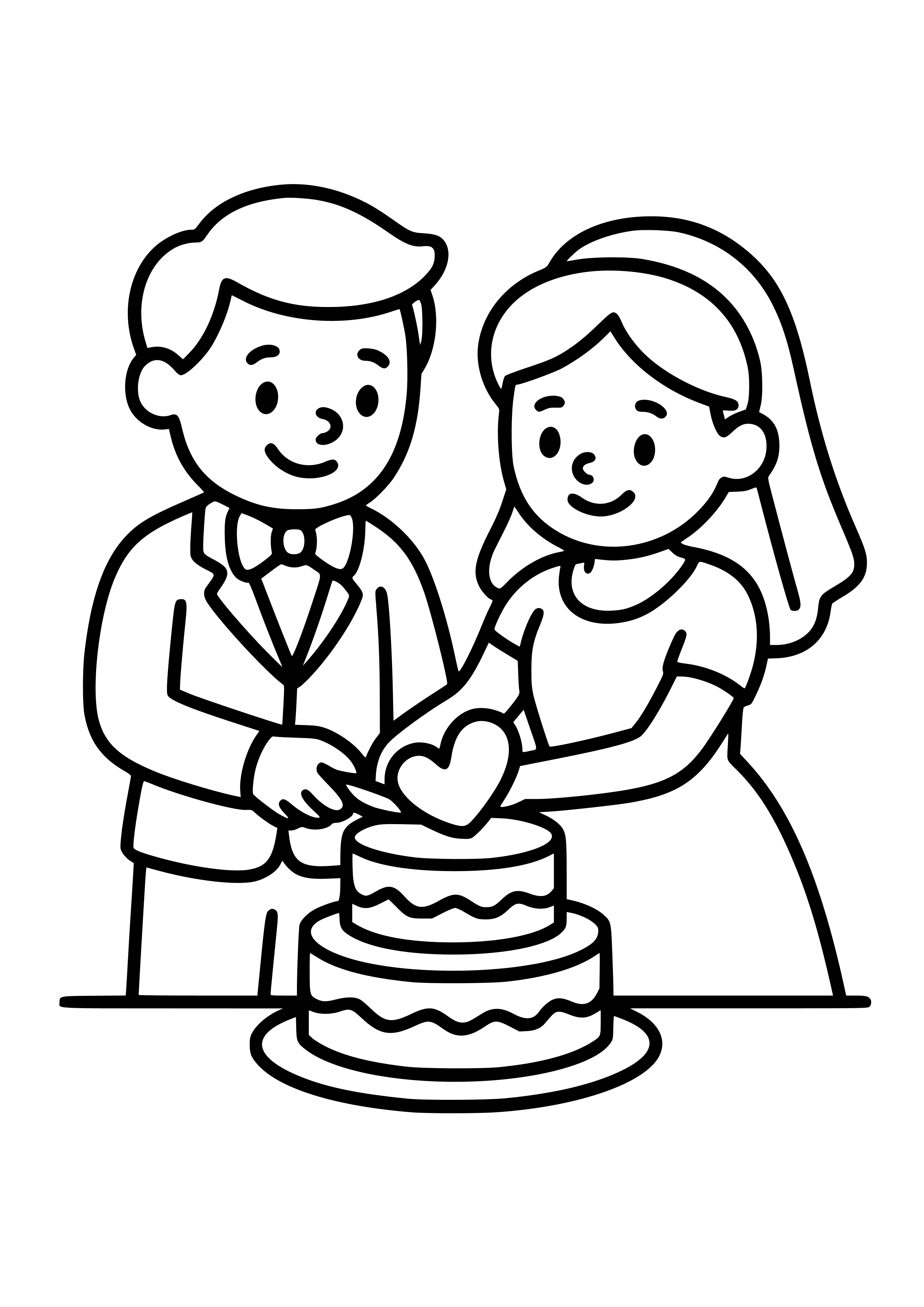 Couple Cutting the Wedding Cake Coloring Page