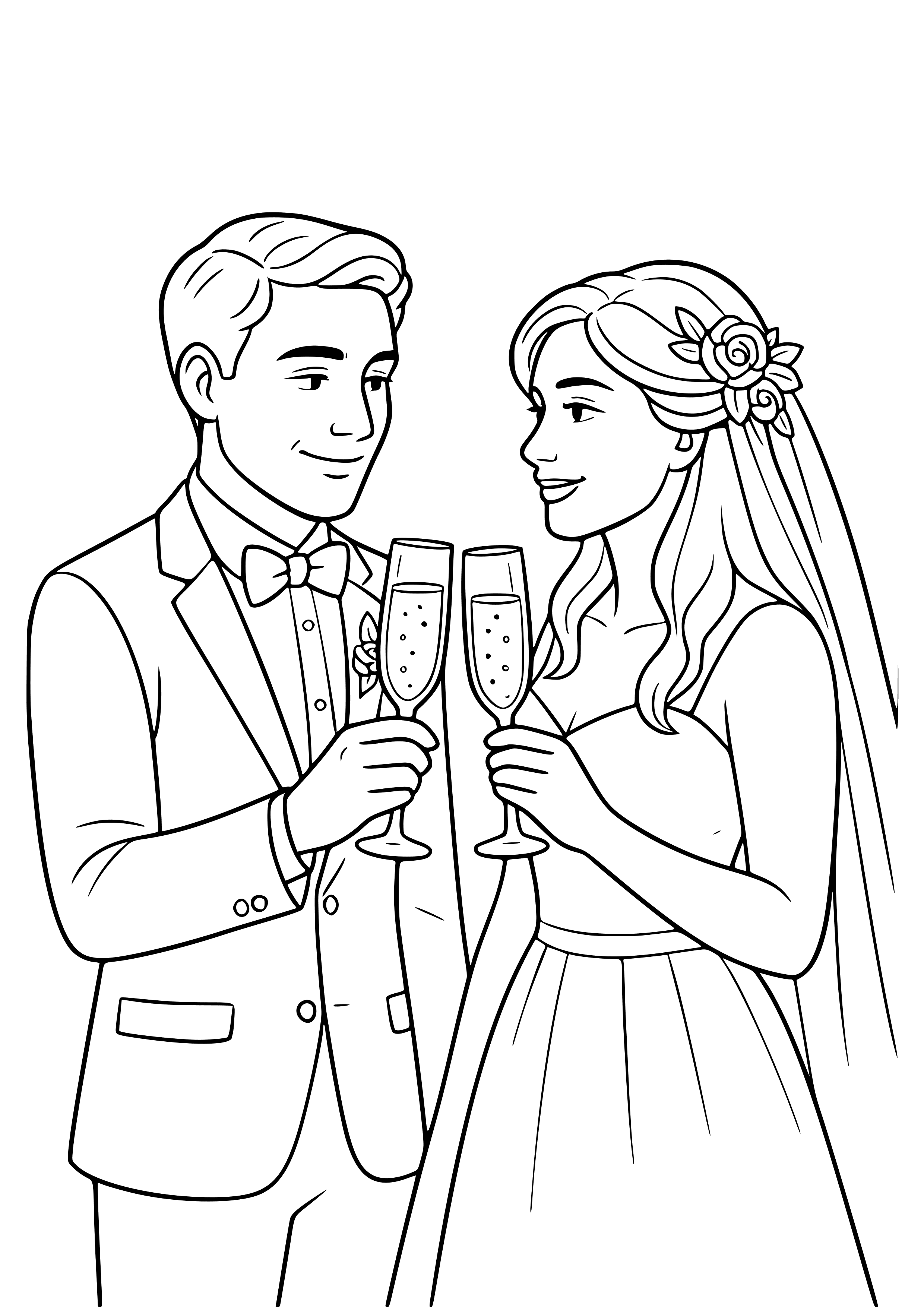 Couple Sharing a Toast with Champagne Coloring Page