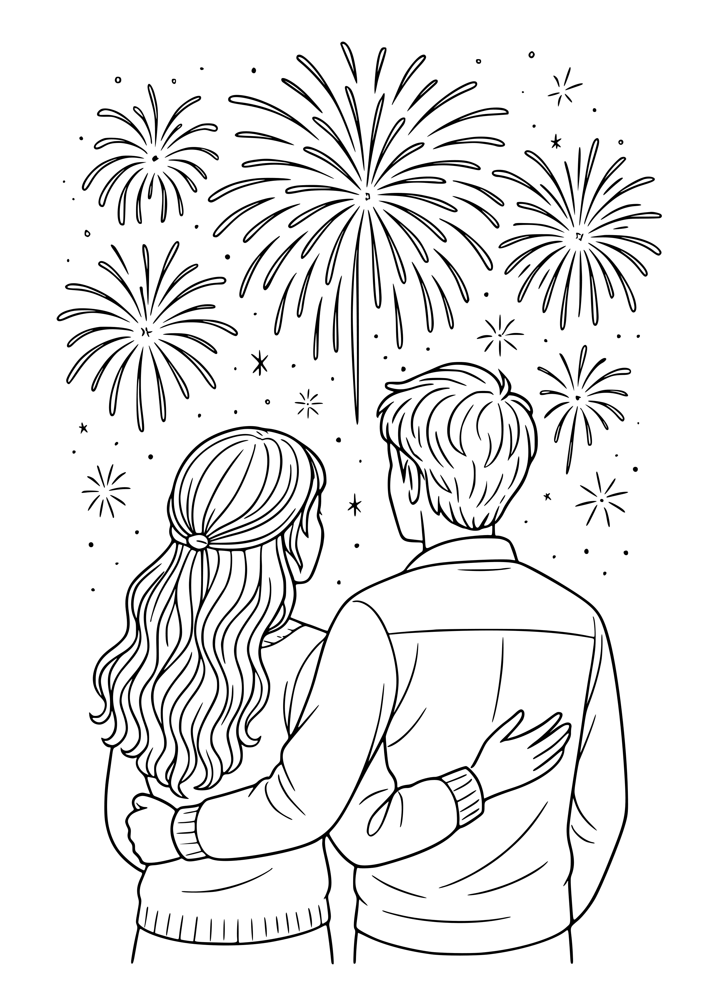 Couple Watching Fireworks Together Coloring Page