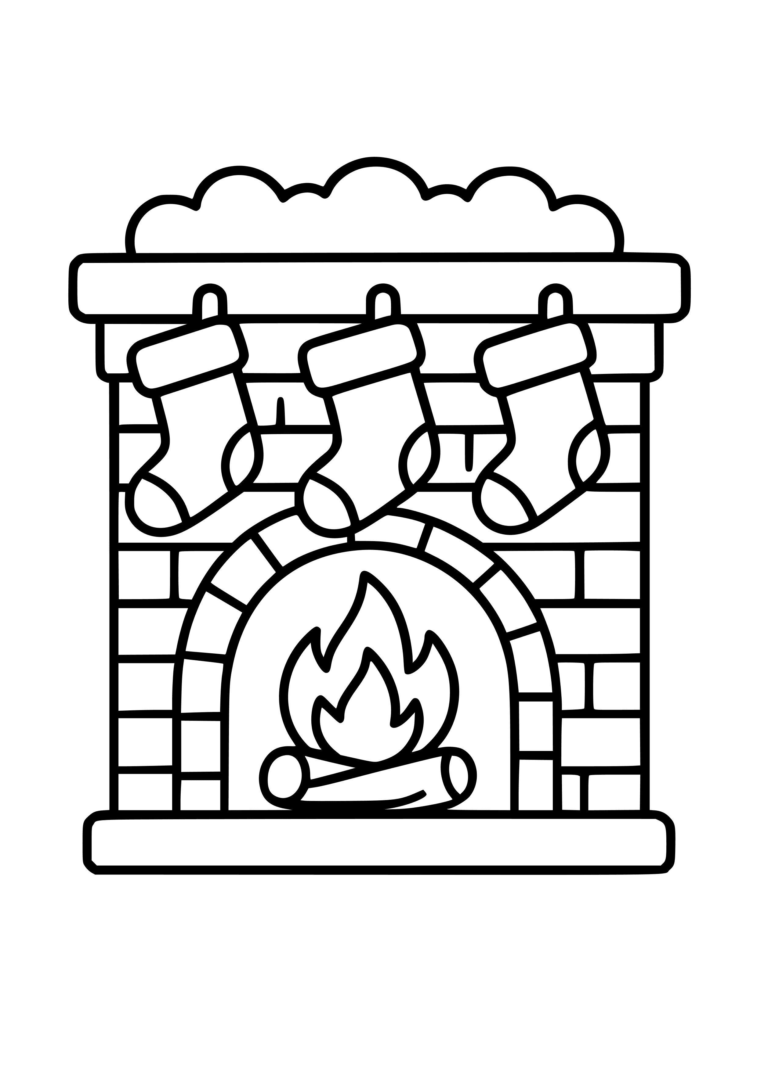 Cozy Fireplace with Stockings Coloring Page