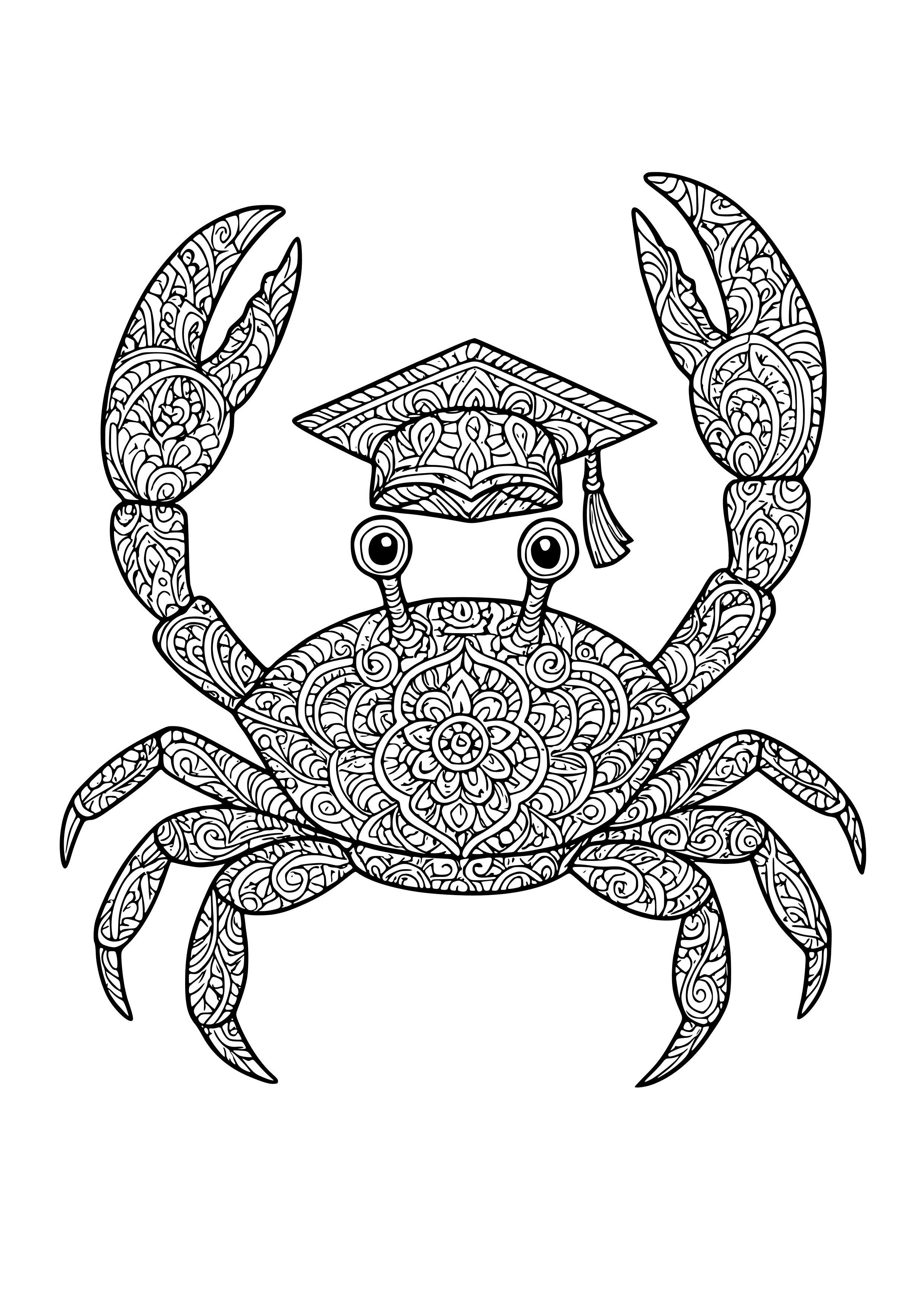 Crab Wearing a Graduation Cap Celebrating Coloring Page