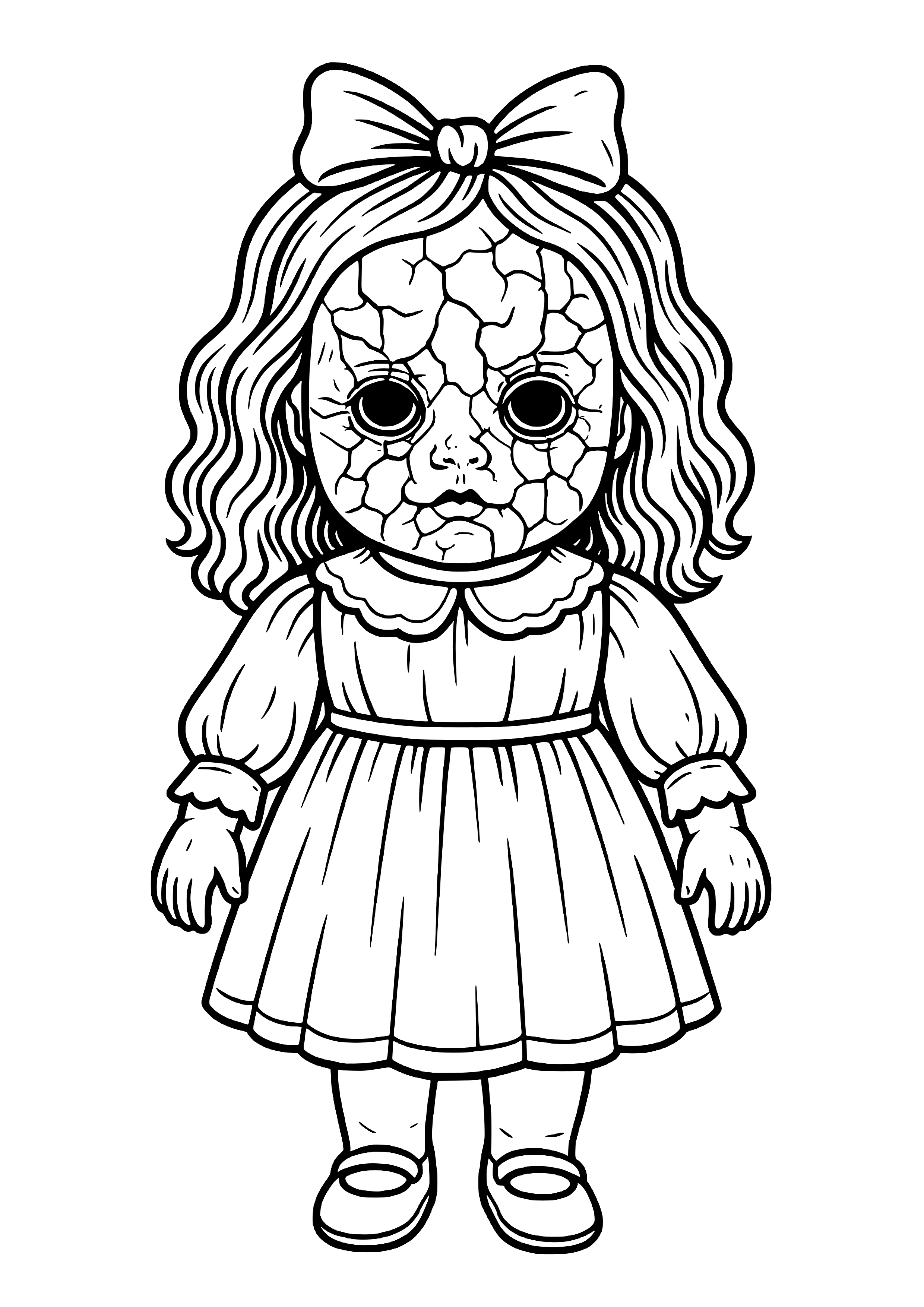 Creepy Doll with Cracked Porcelain Coloring Page