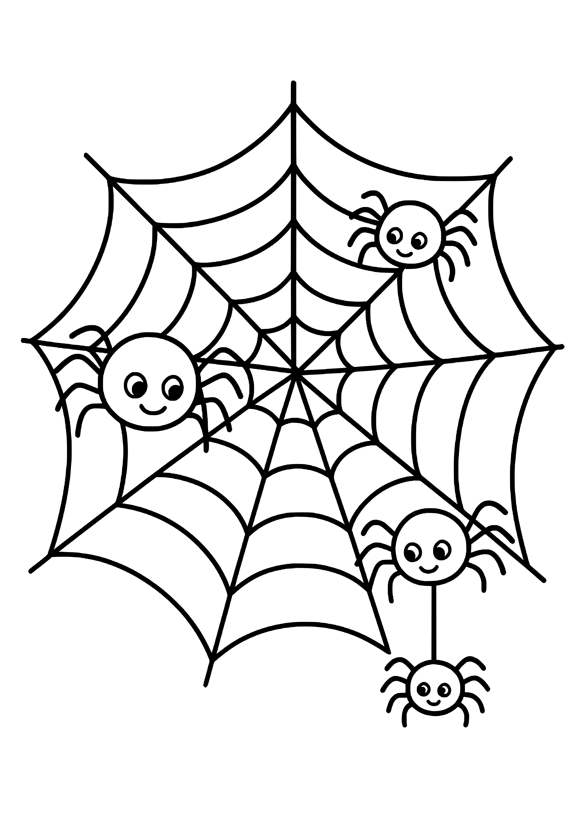 Creepy Spider Web with Spiders Coloring Page