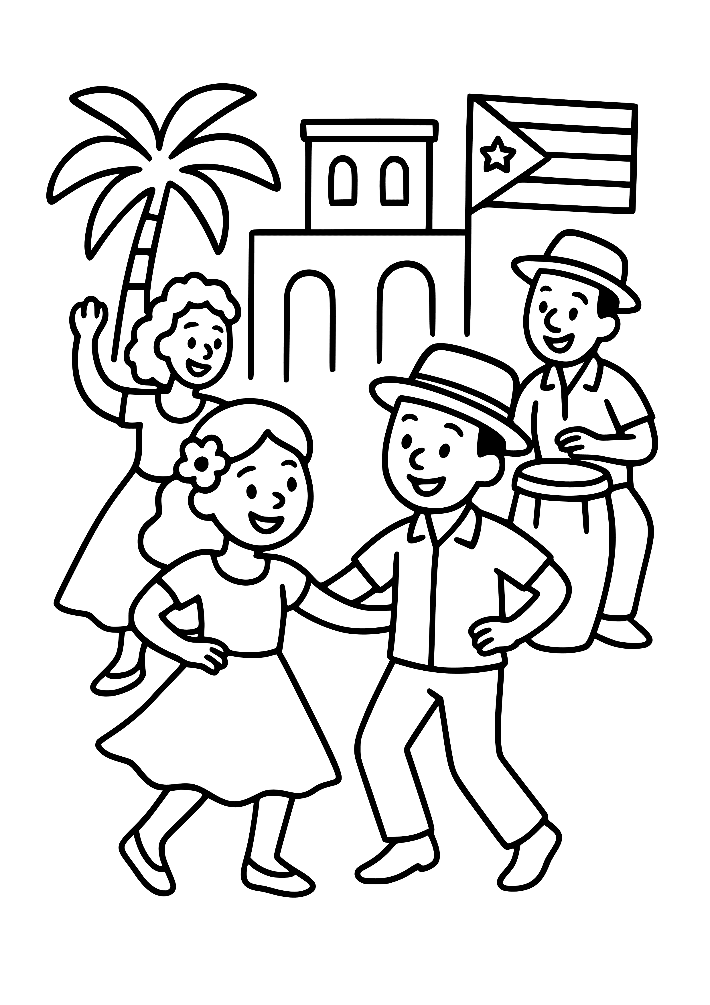 Cuban Dance Party with Salsa Dancers Coloring Page