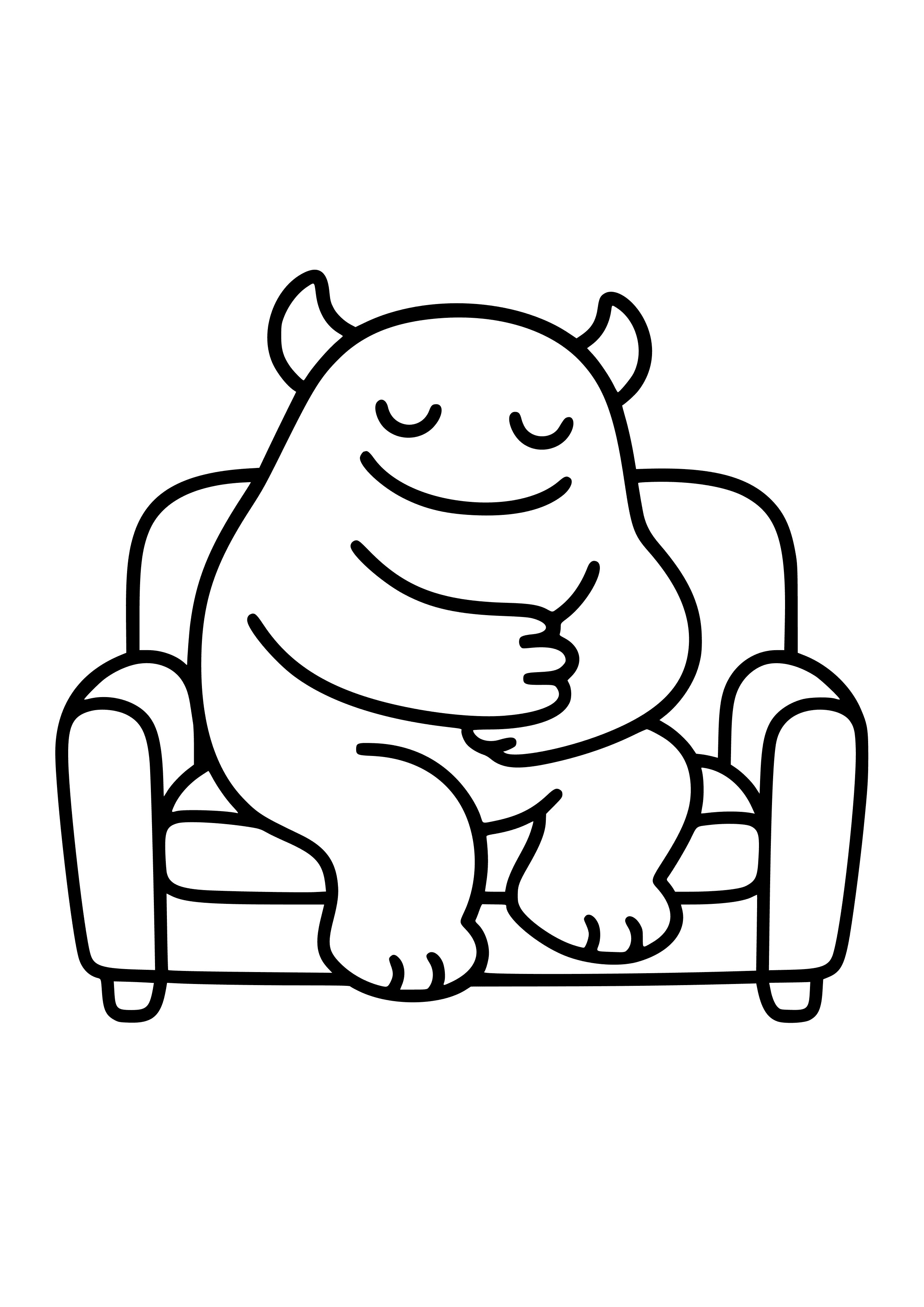 Cuddle-loving Blue Monster on a Couch Coloring Page