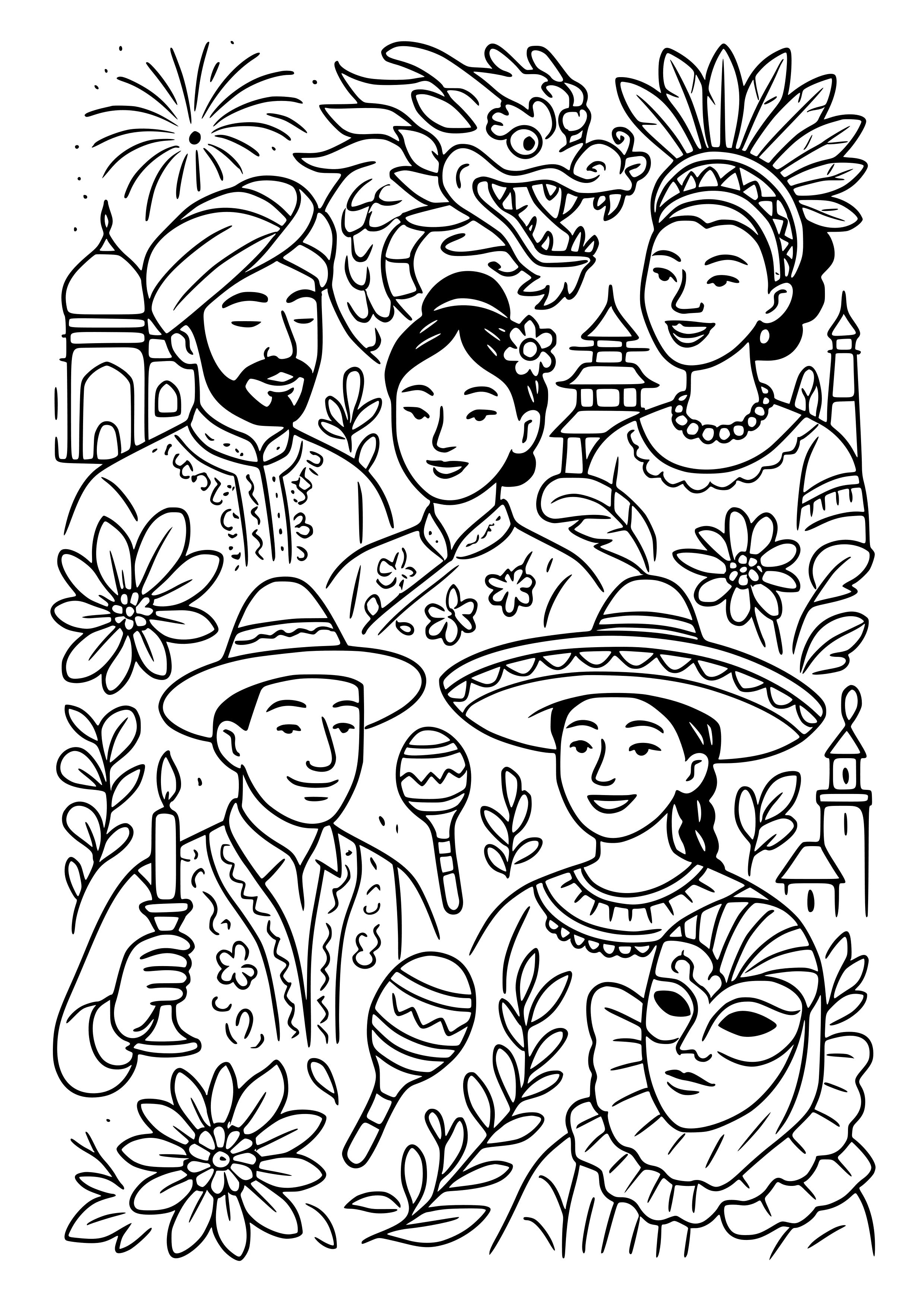 Cultural Festivals Around the World Coloring Page