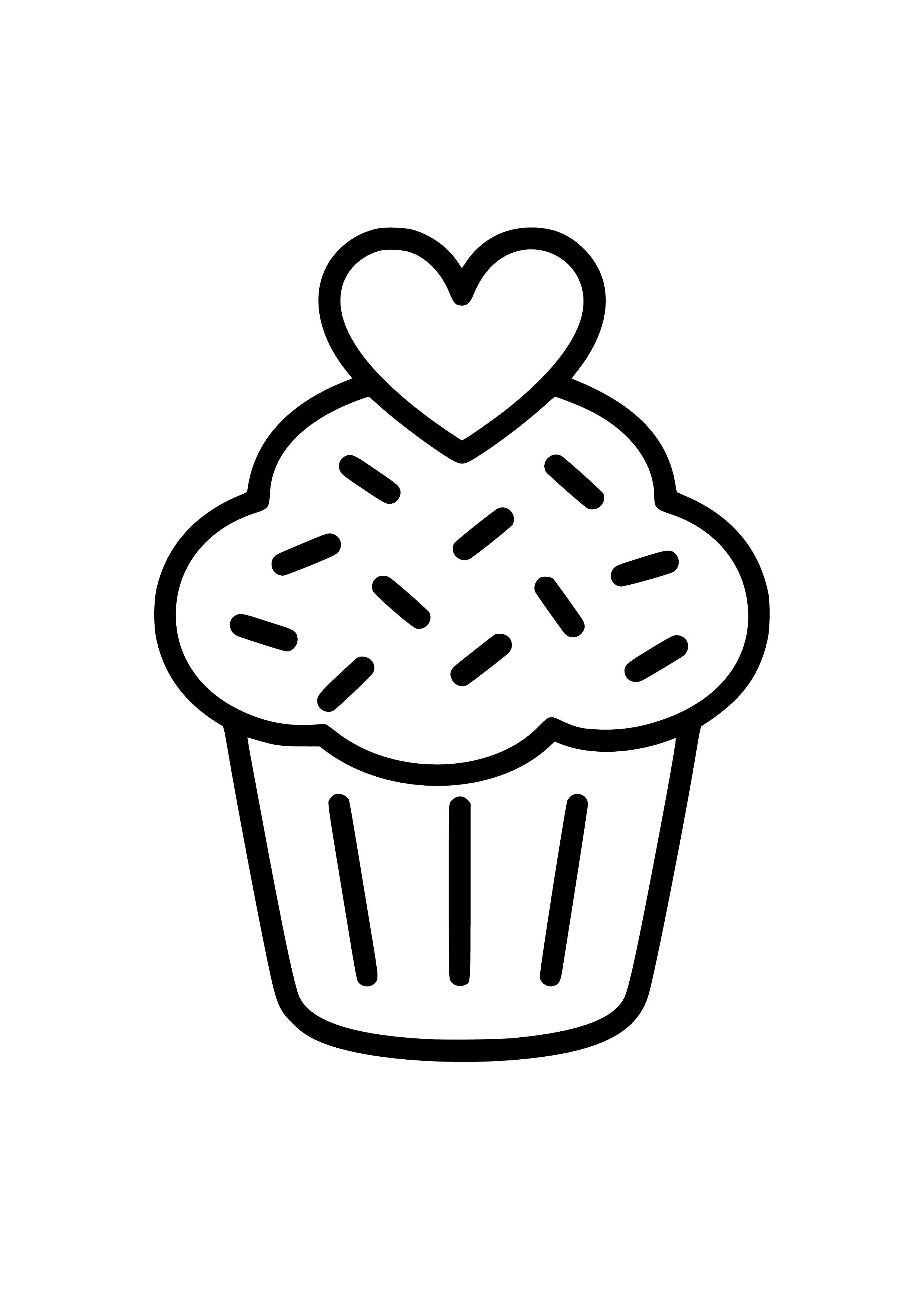 Cupcake with Sprinkles and a Heart Coloring Page