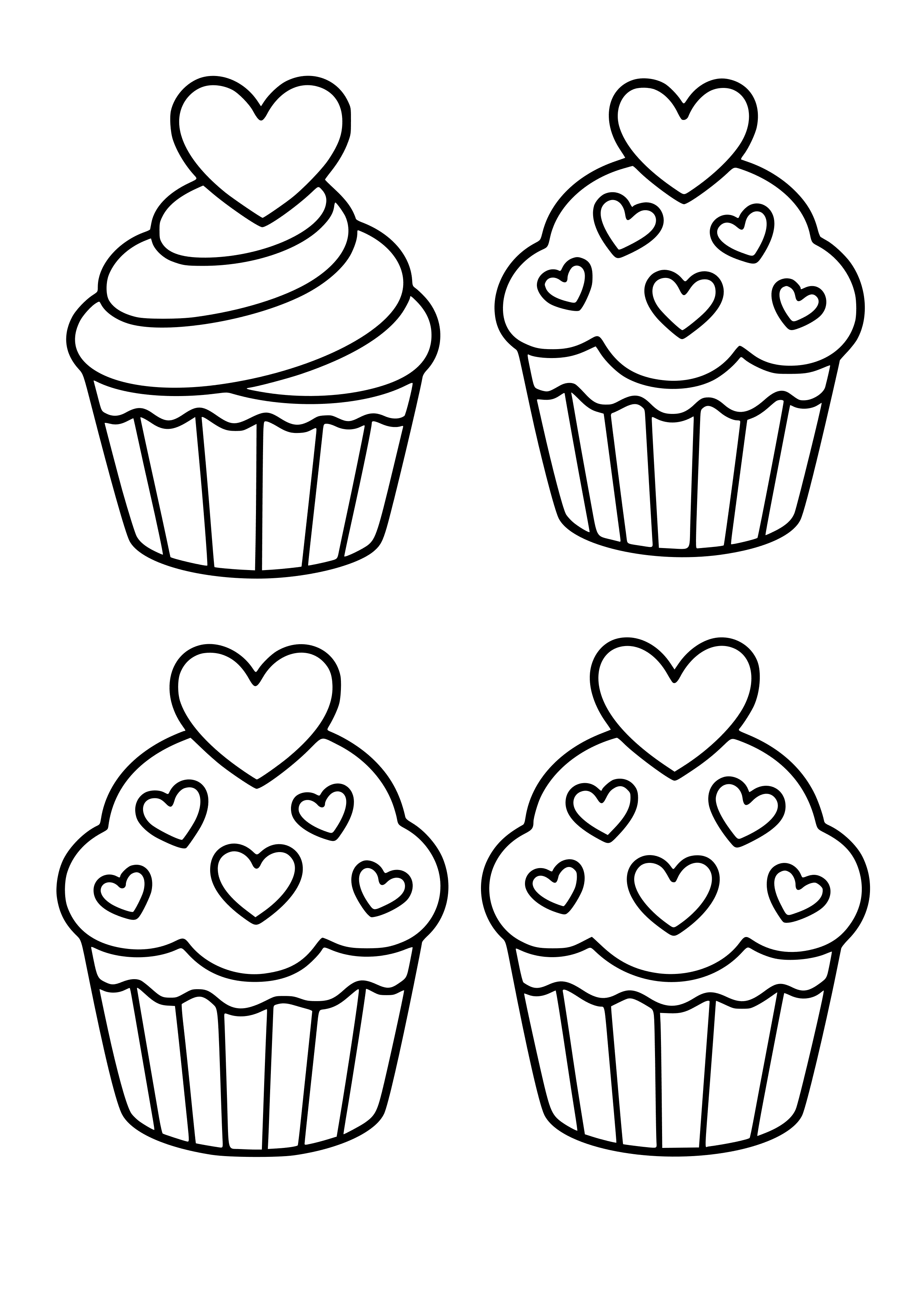 Cupcakes Decorated with Love Hearts Coloring Page