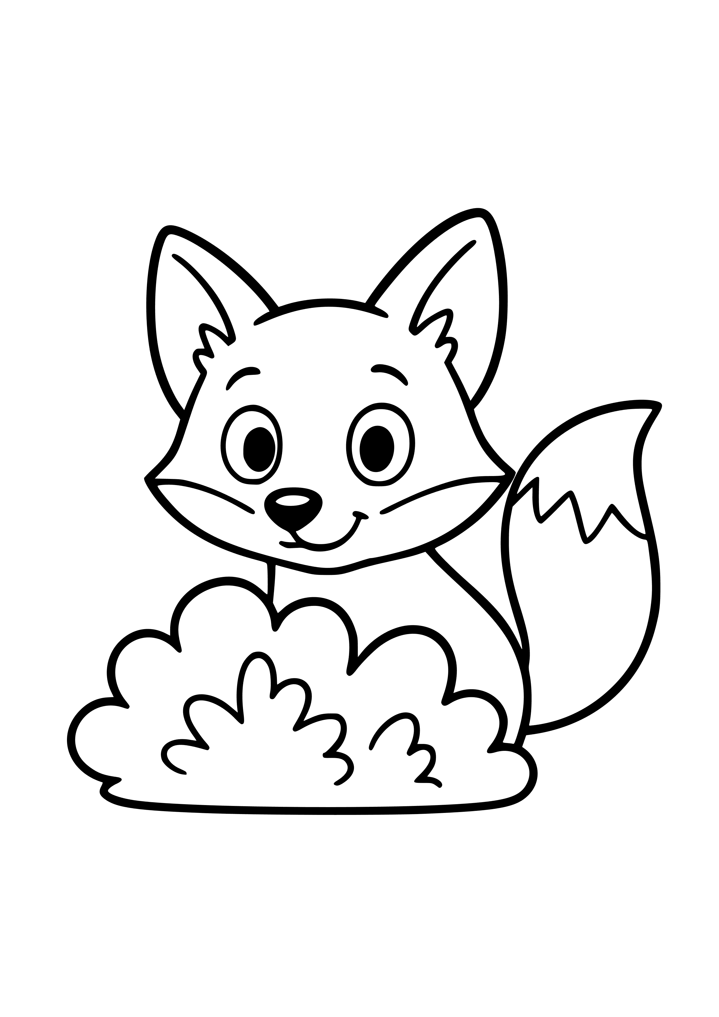 Curious Fox Peeking From Behind a Bush Coloring Page