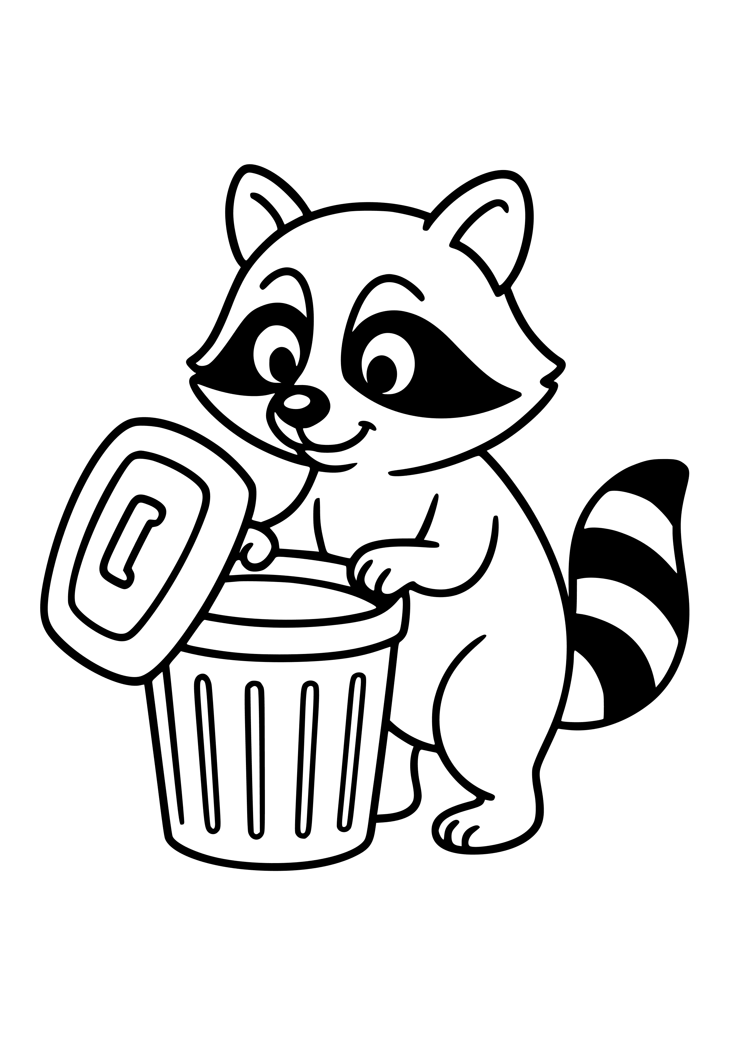 Curious Raccoon Looking Into a Trash Can Coloring Page