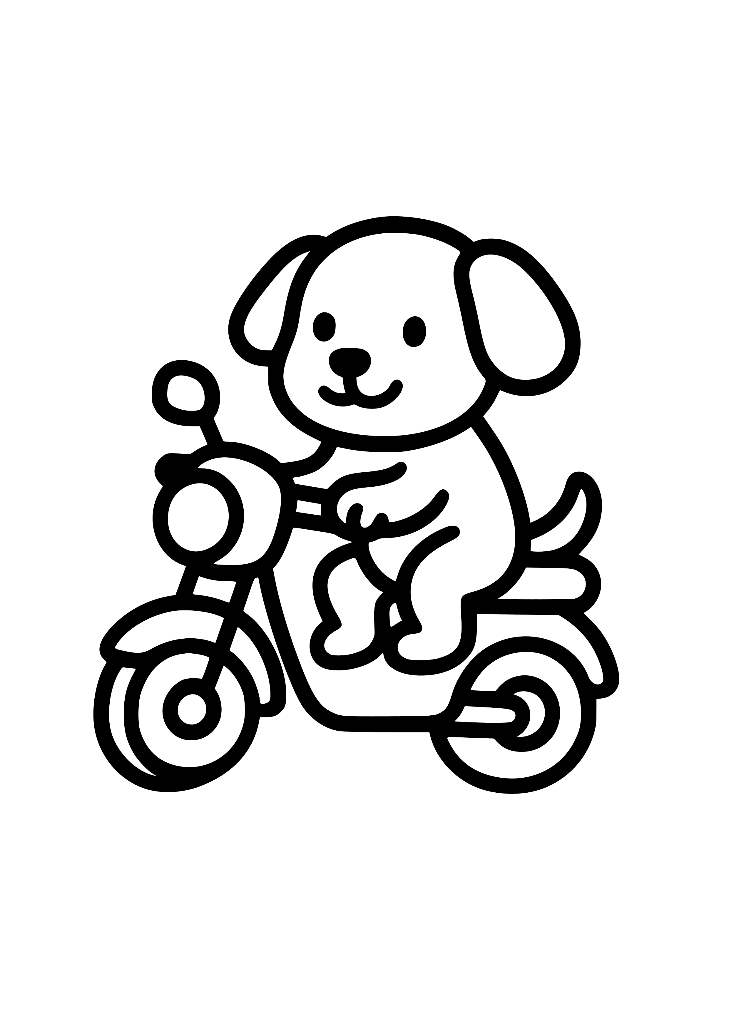 Cute Cartoon Motorbike with a Pet Coloring Page