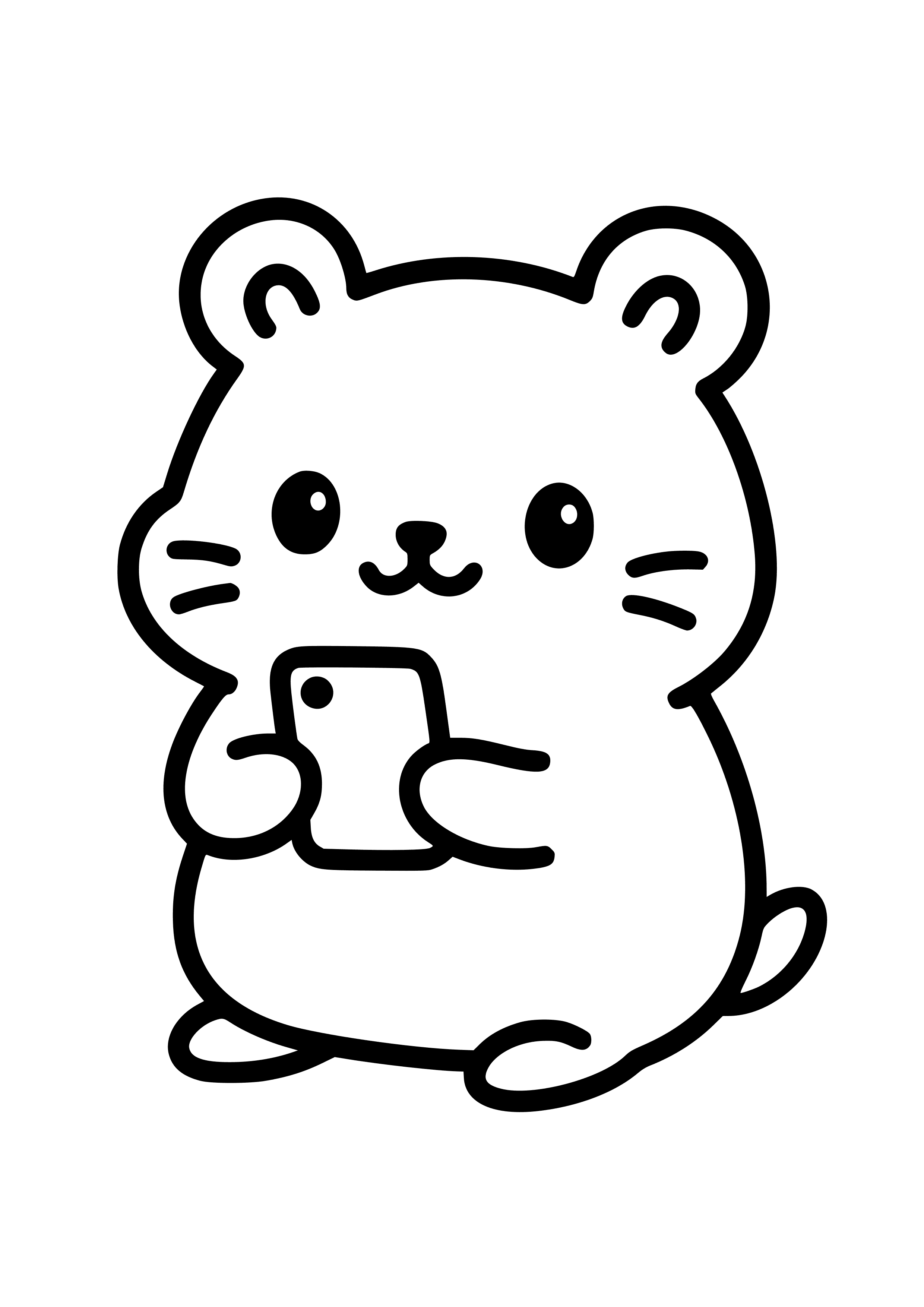Cute Hamster Holding a Tiny Phone Coloring Page