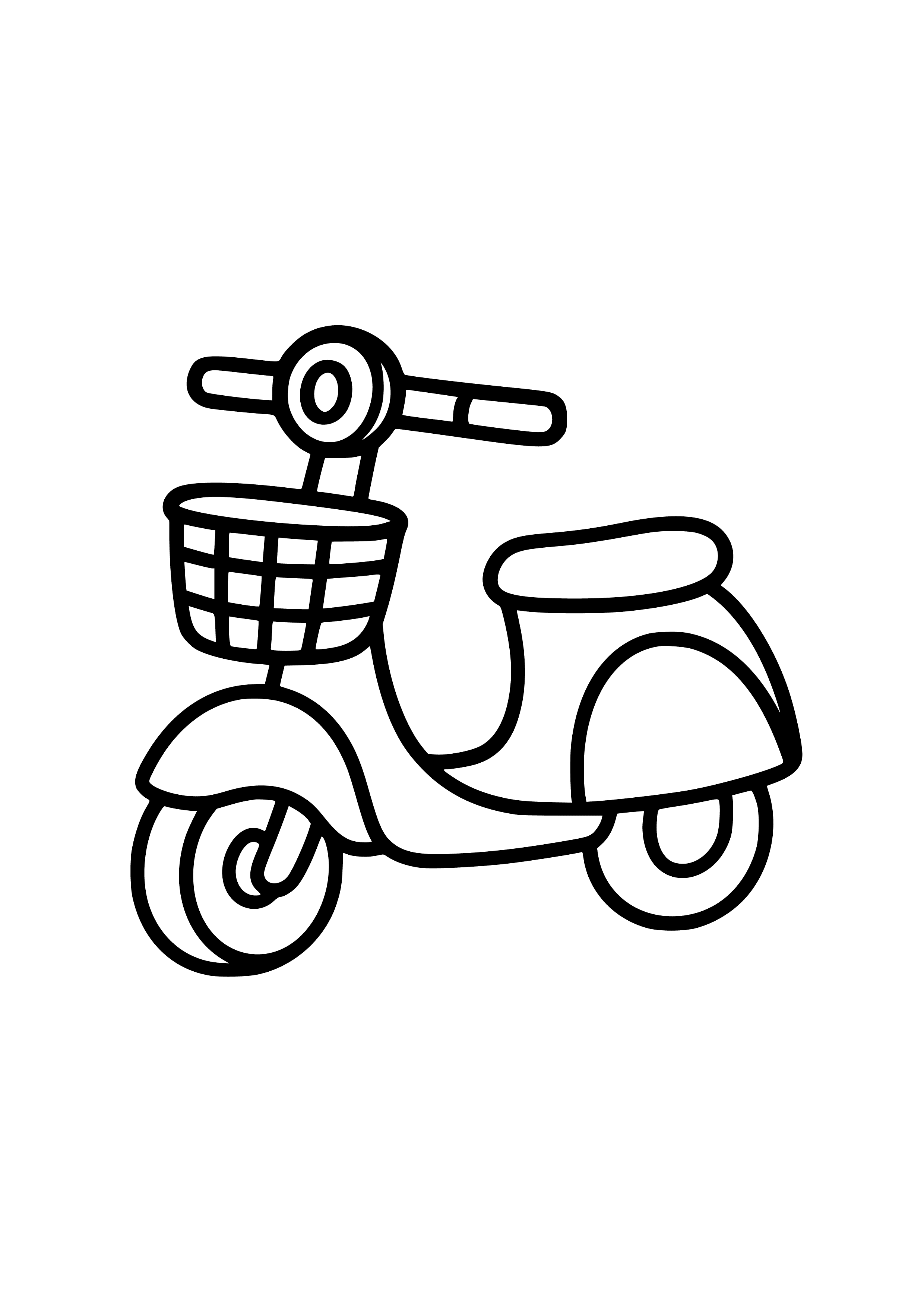Cute Scooter with a Basket Coloring Page