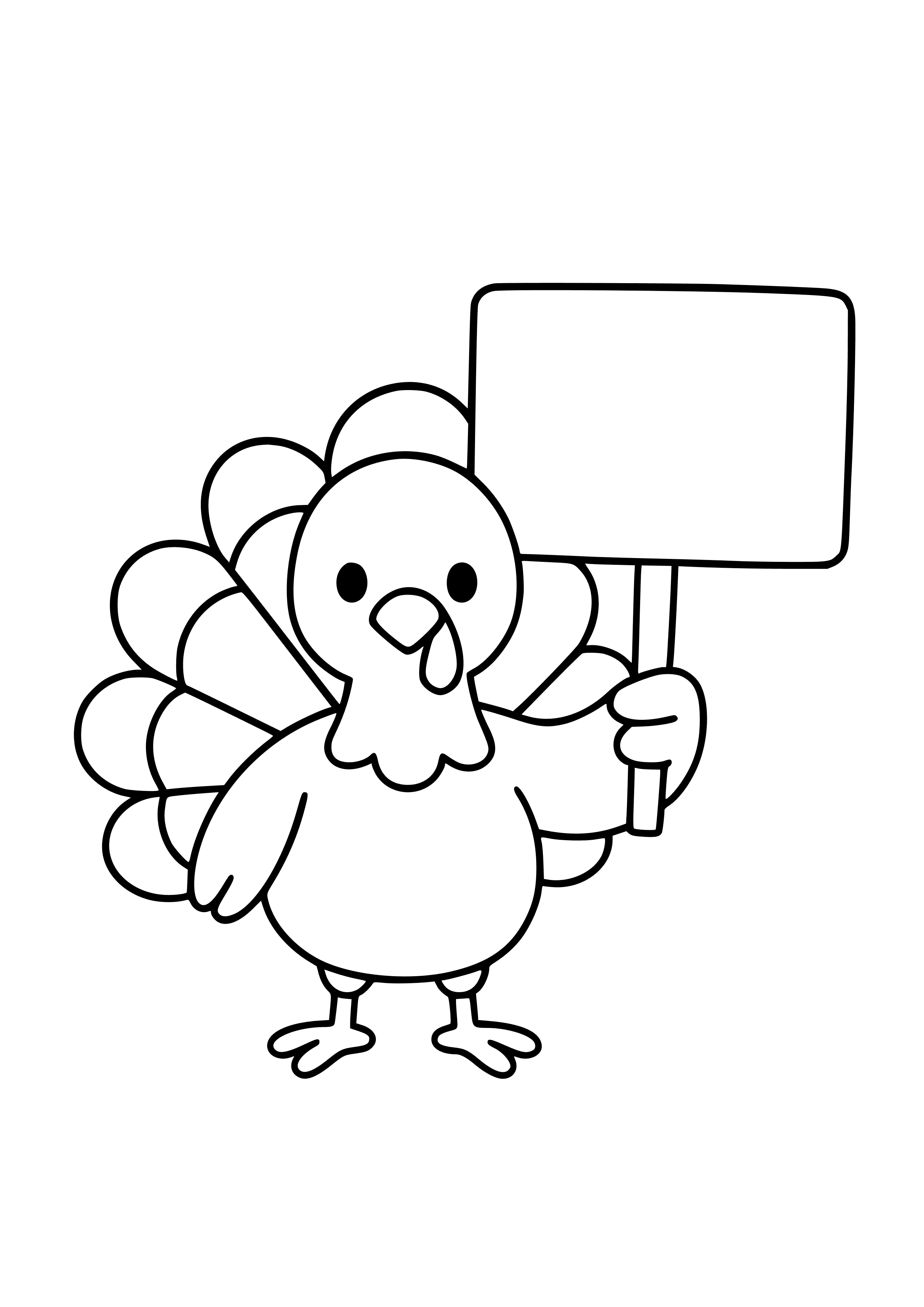 Cute Turkey Holding a Sign Coloring Page