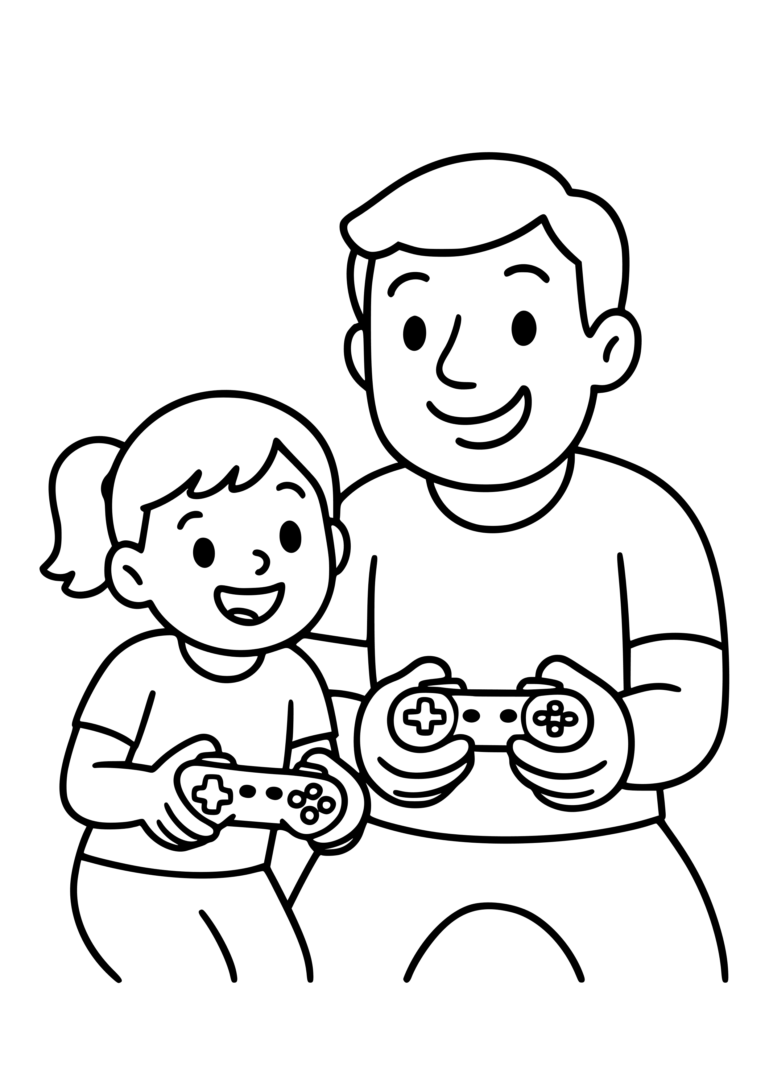 Dad and Child Playing Video Games Coloring Page