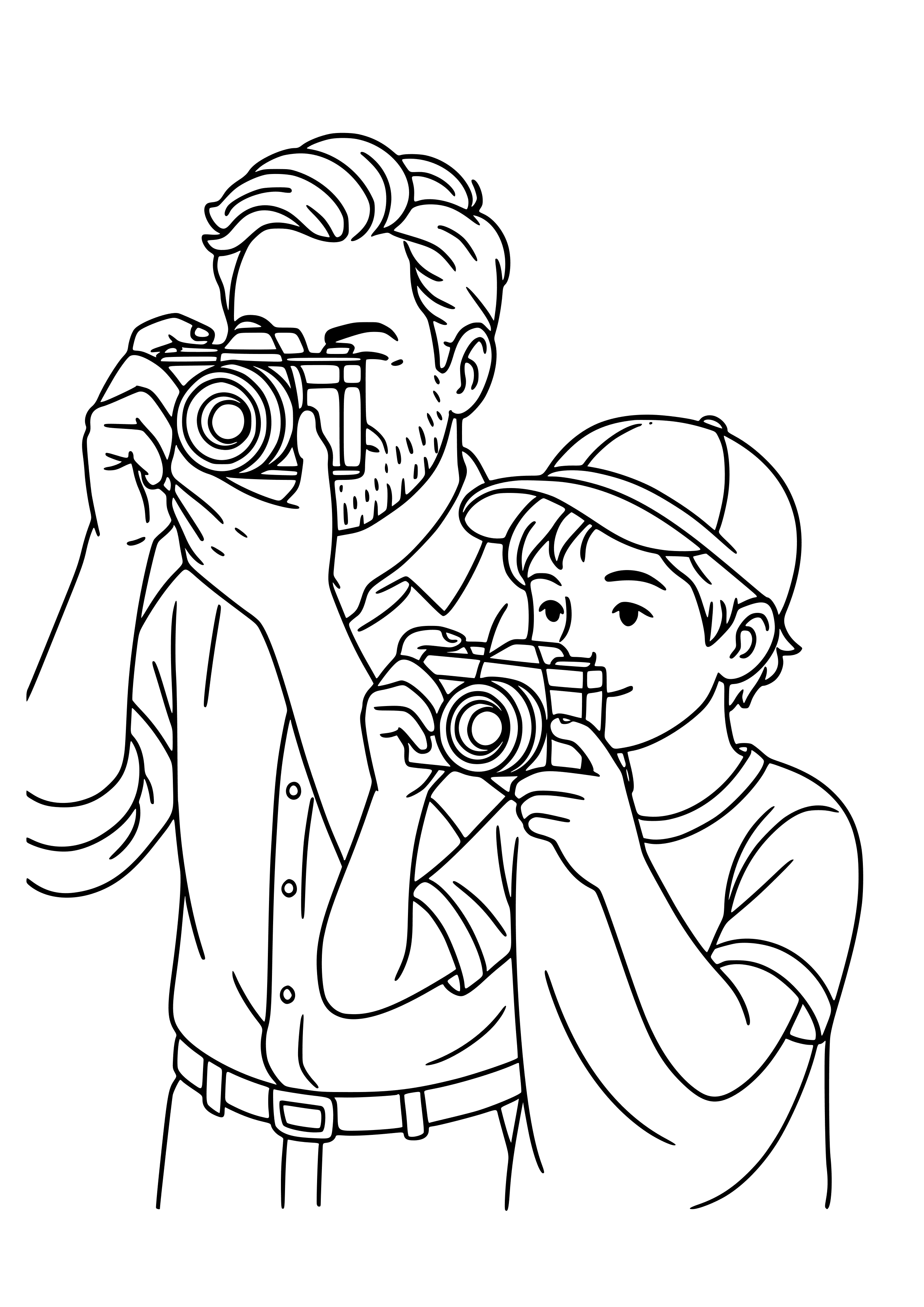 Dad and Child Taking Photos Coloring Page