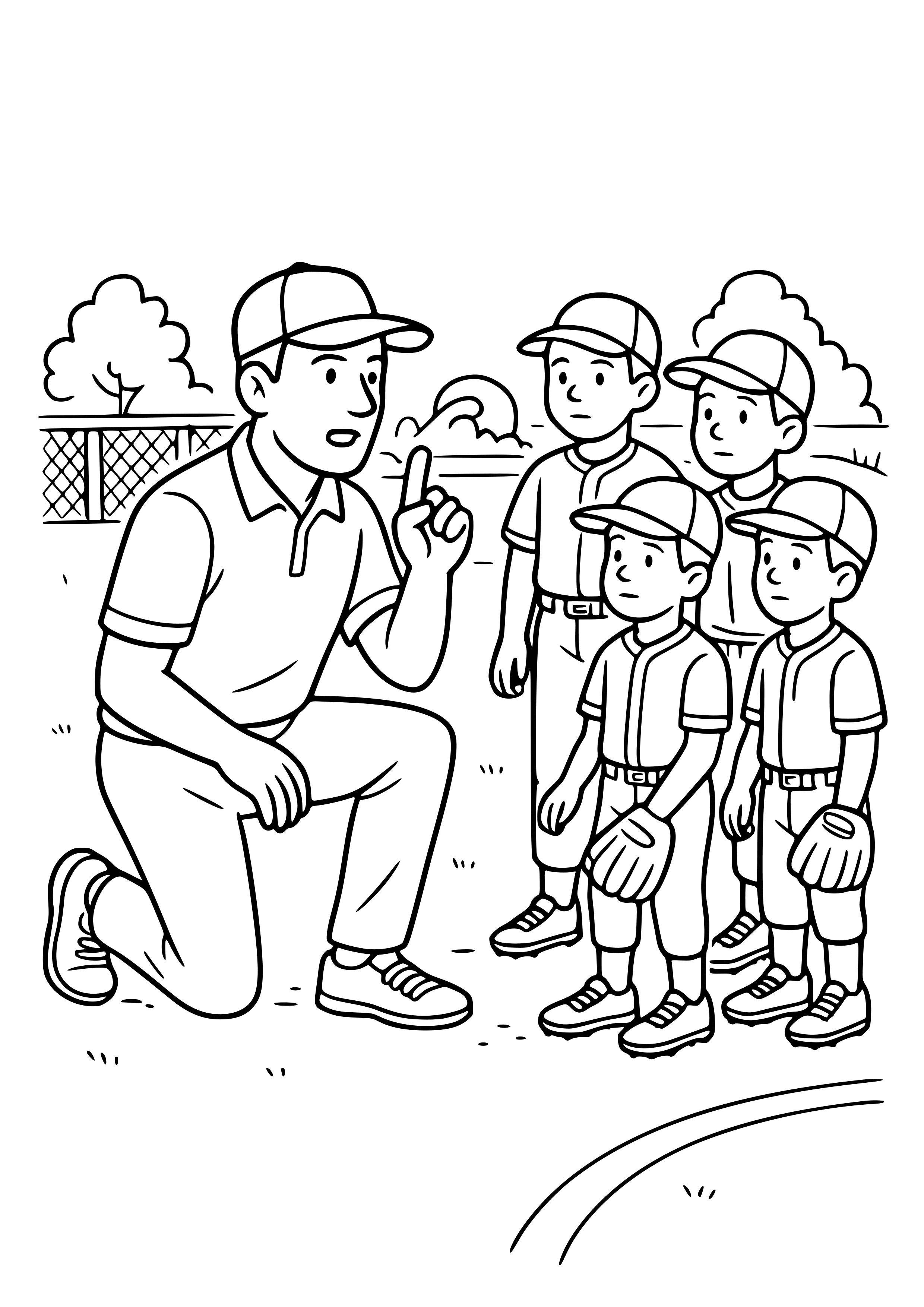 Dad Coaching a Little League Team Coloring Page