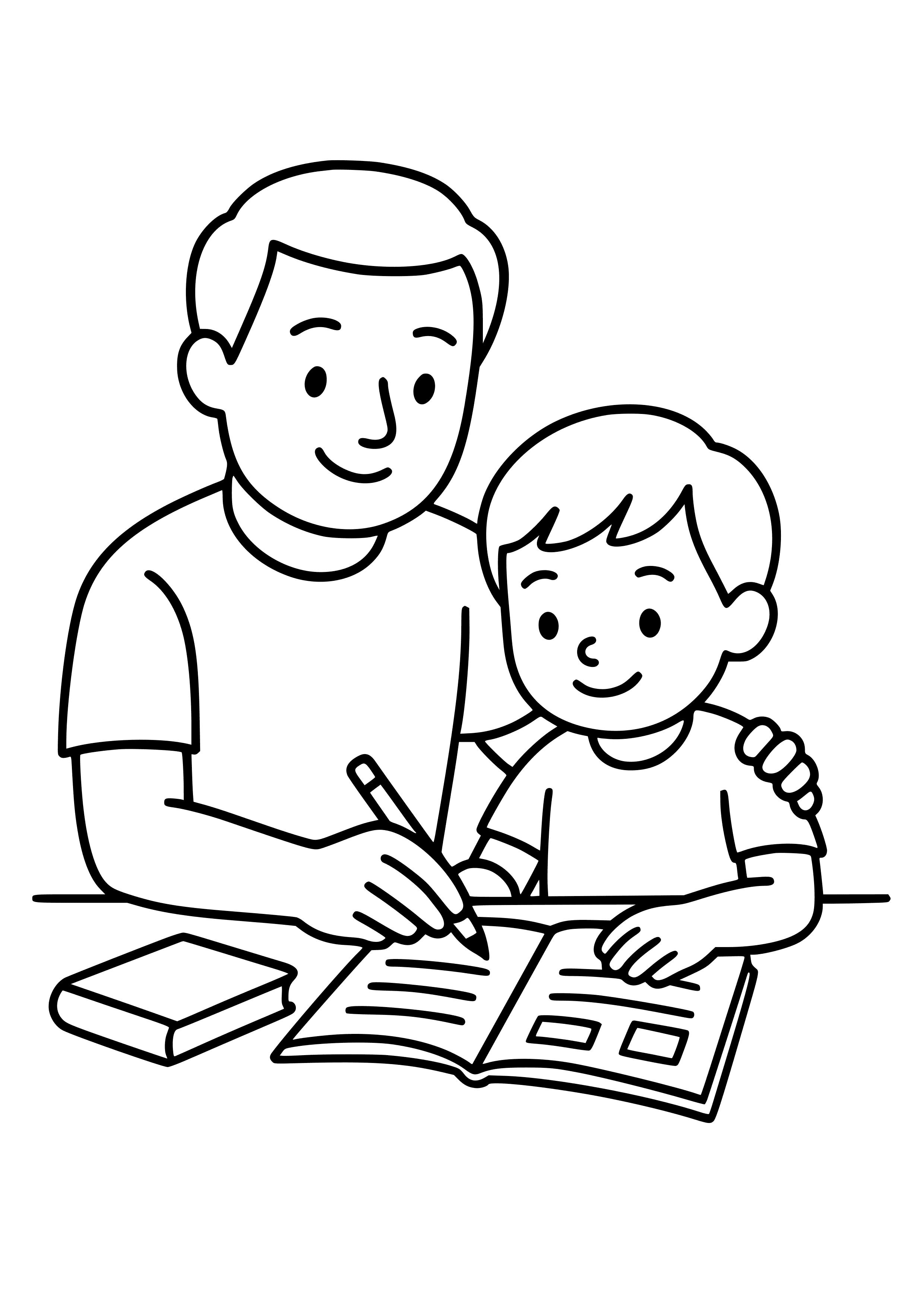 Dad Helping with Homework Coloring Page