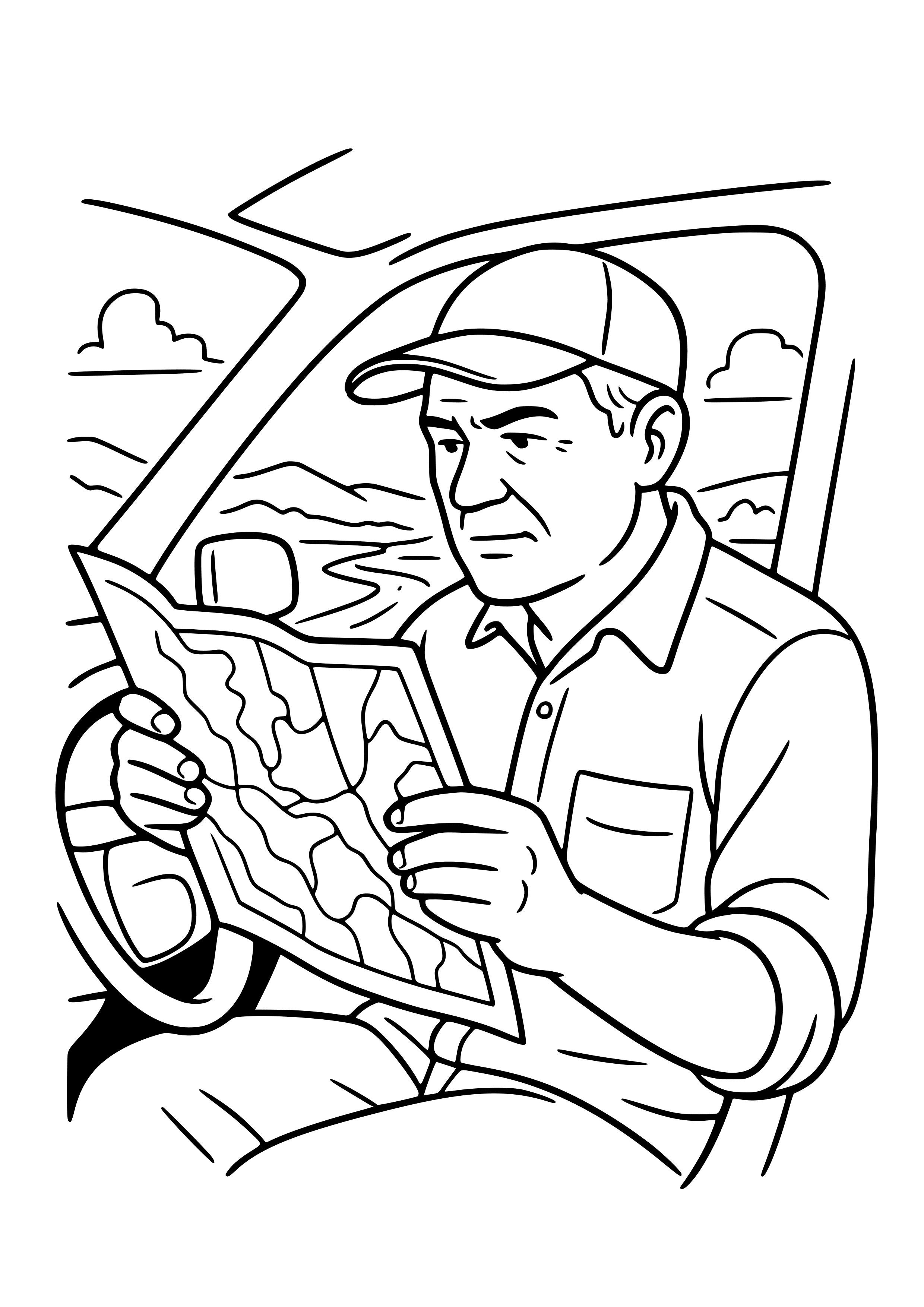Dad Reading a Map on a Road Trip Coloring Page