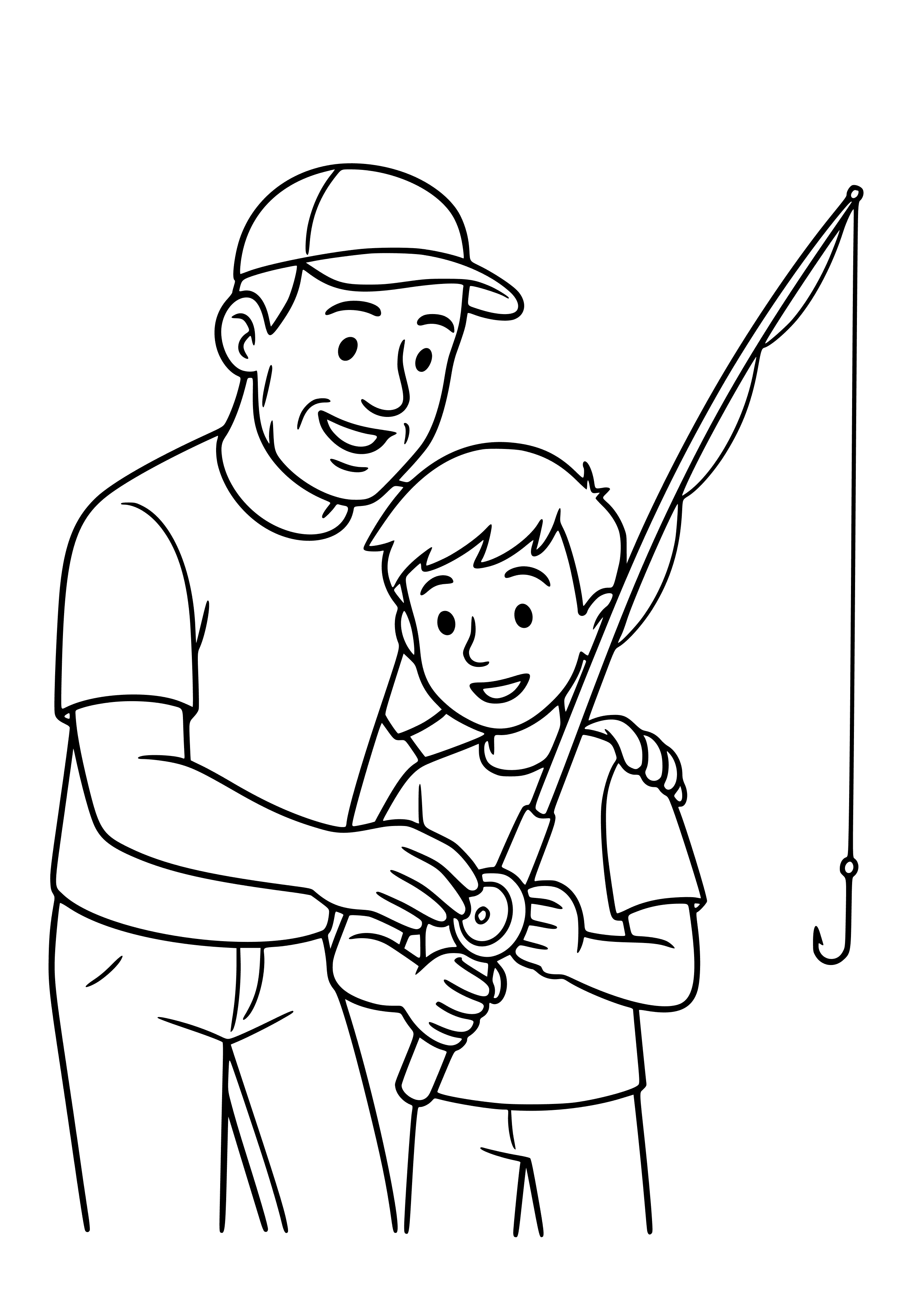 Dad Teaching How to Fish Coloring Page