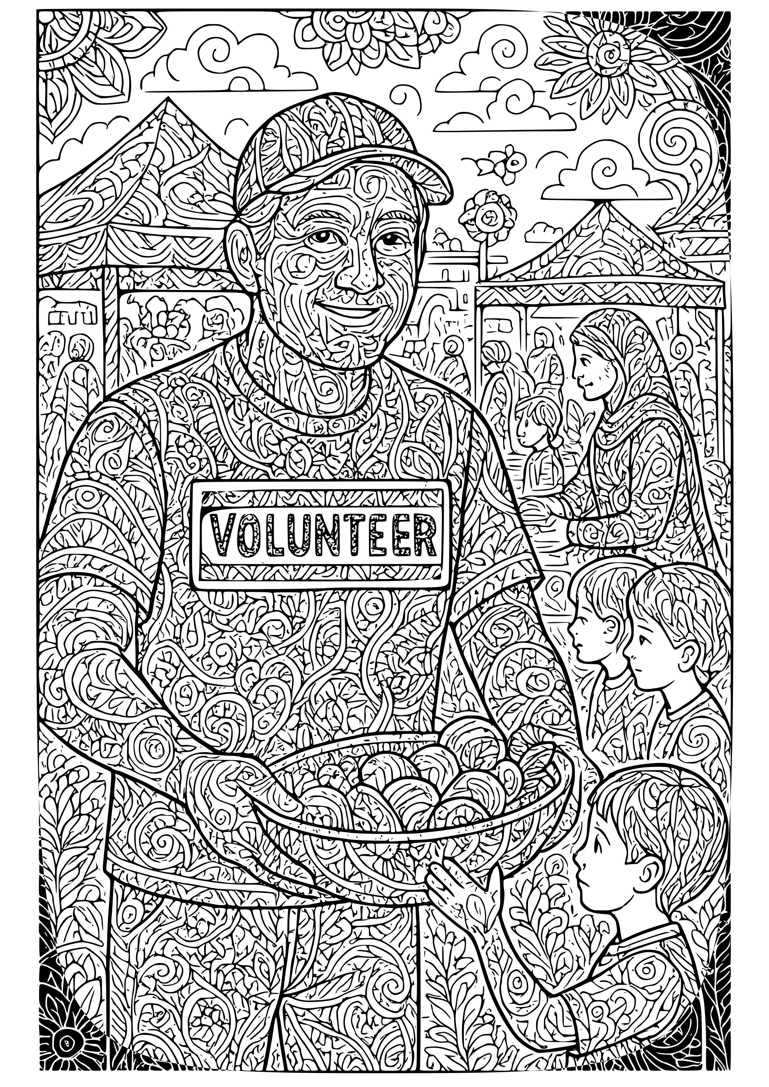 Dad Volunteering at a Community Event Coloring Page
