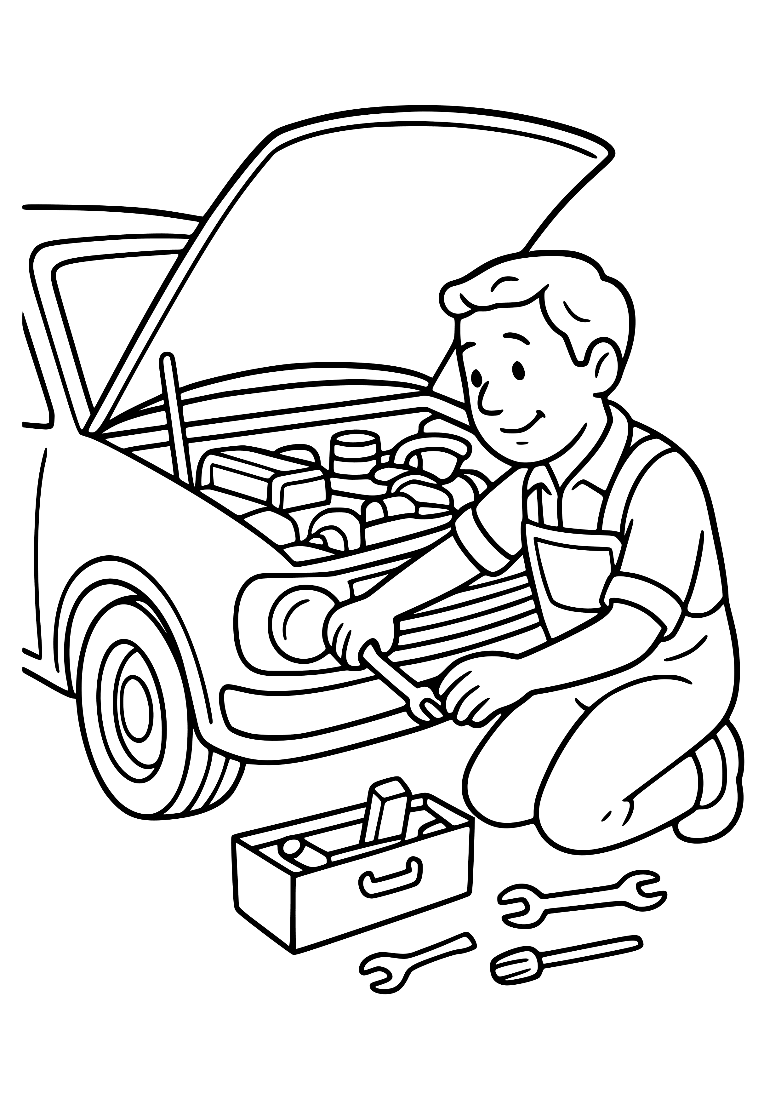 Dad Working on a Car Coloring Page