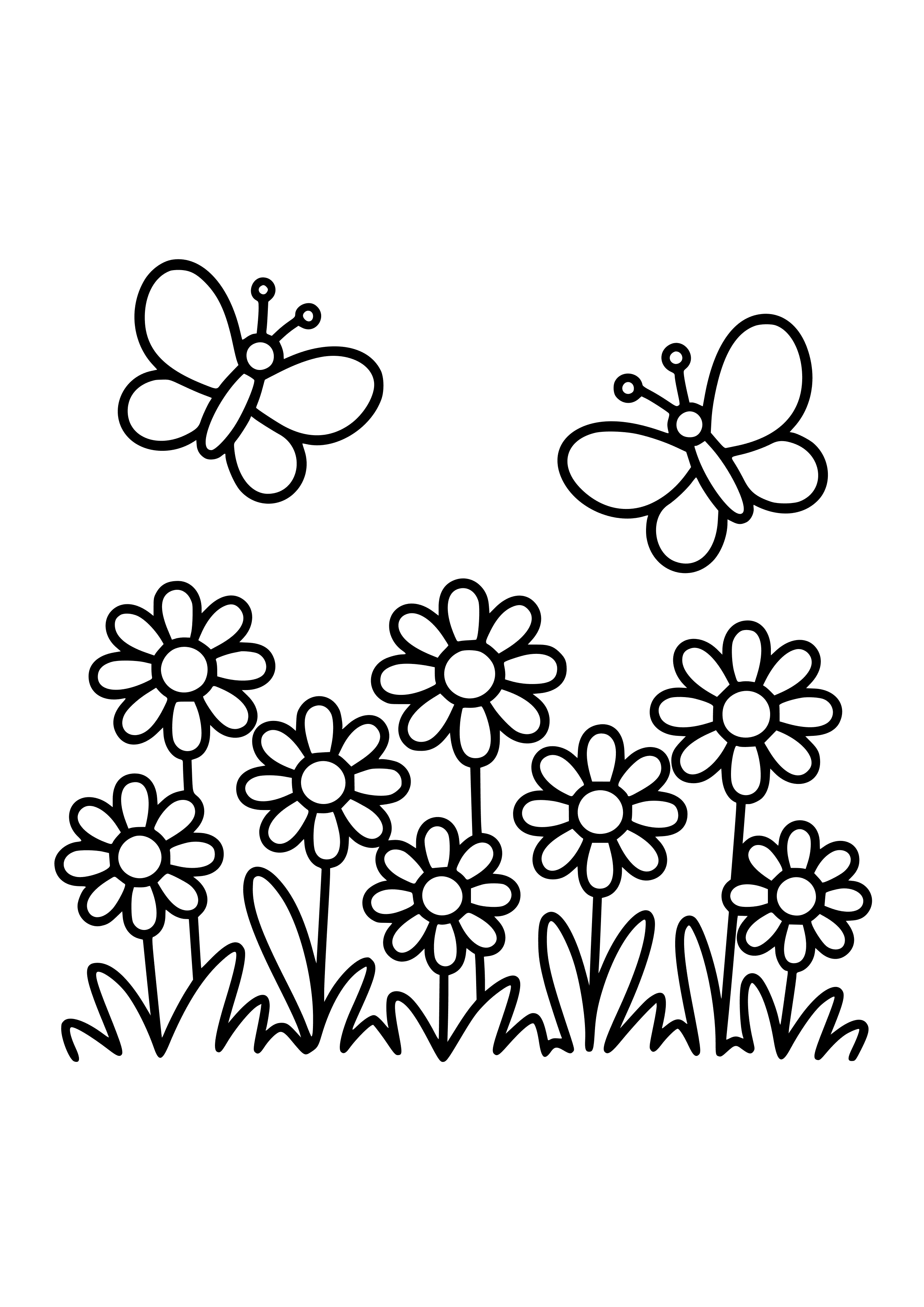Daisy Field with Butterflies Coloring Page