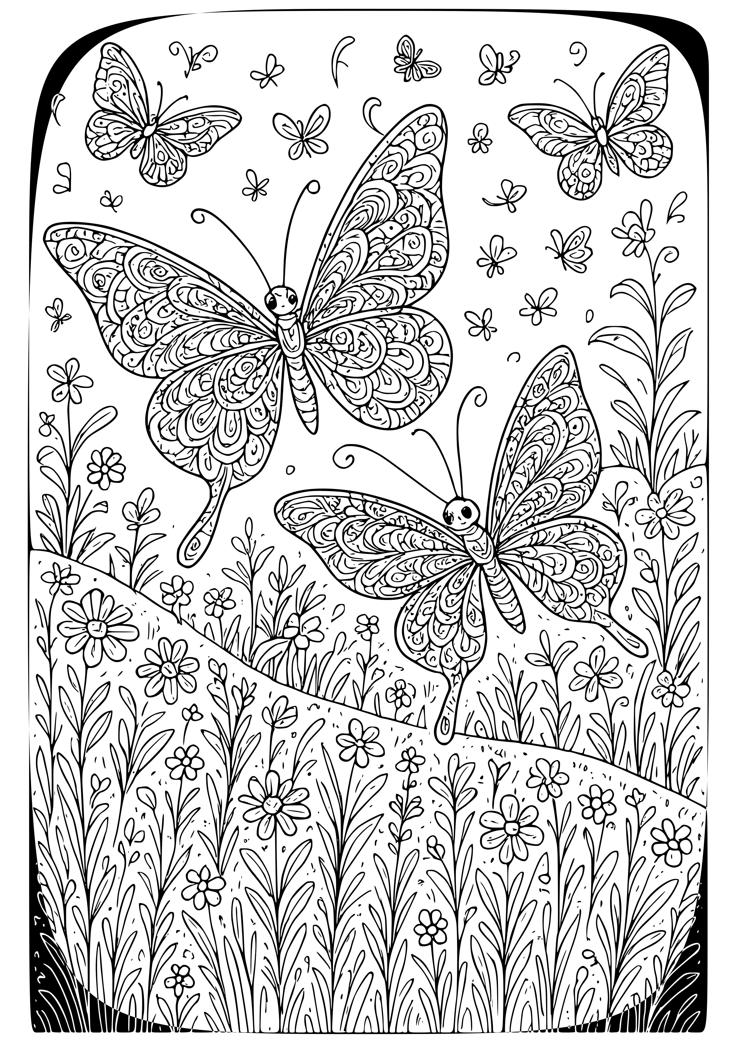 Dance of the Butterflies in a Meadow Coloring Page