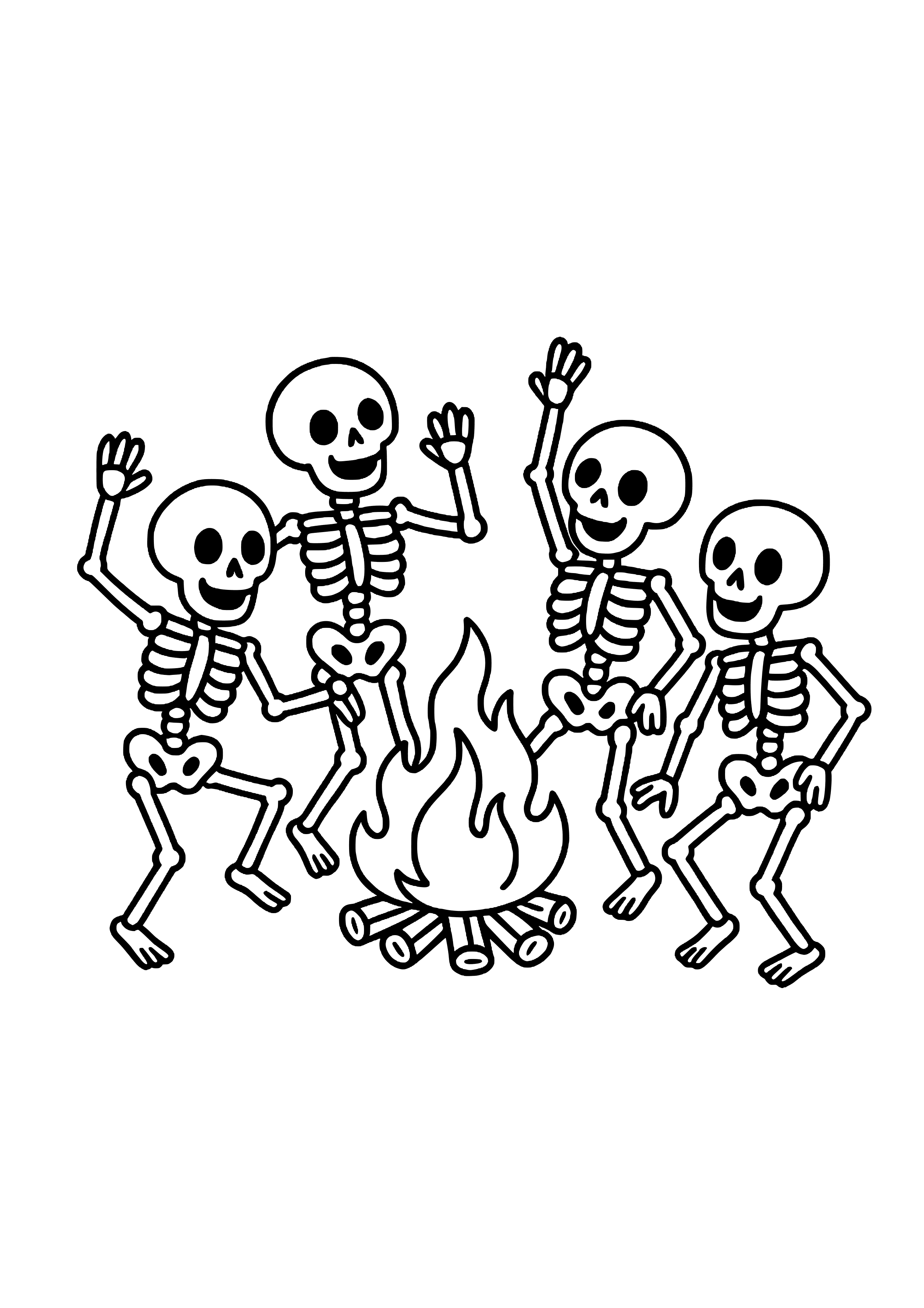 Dancing Skeletons Around a Bonfire Coloring Page