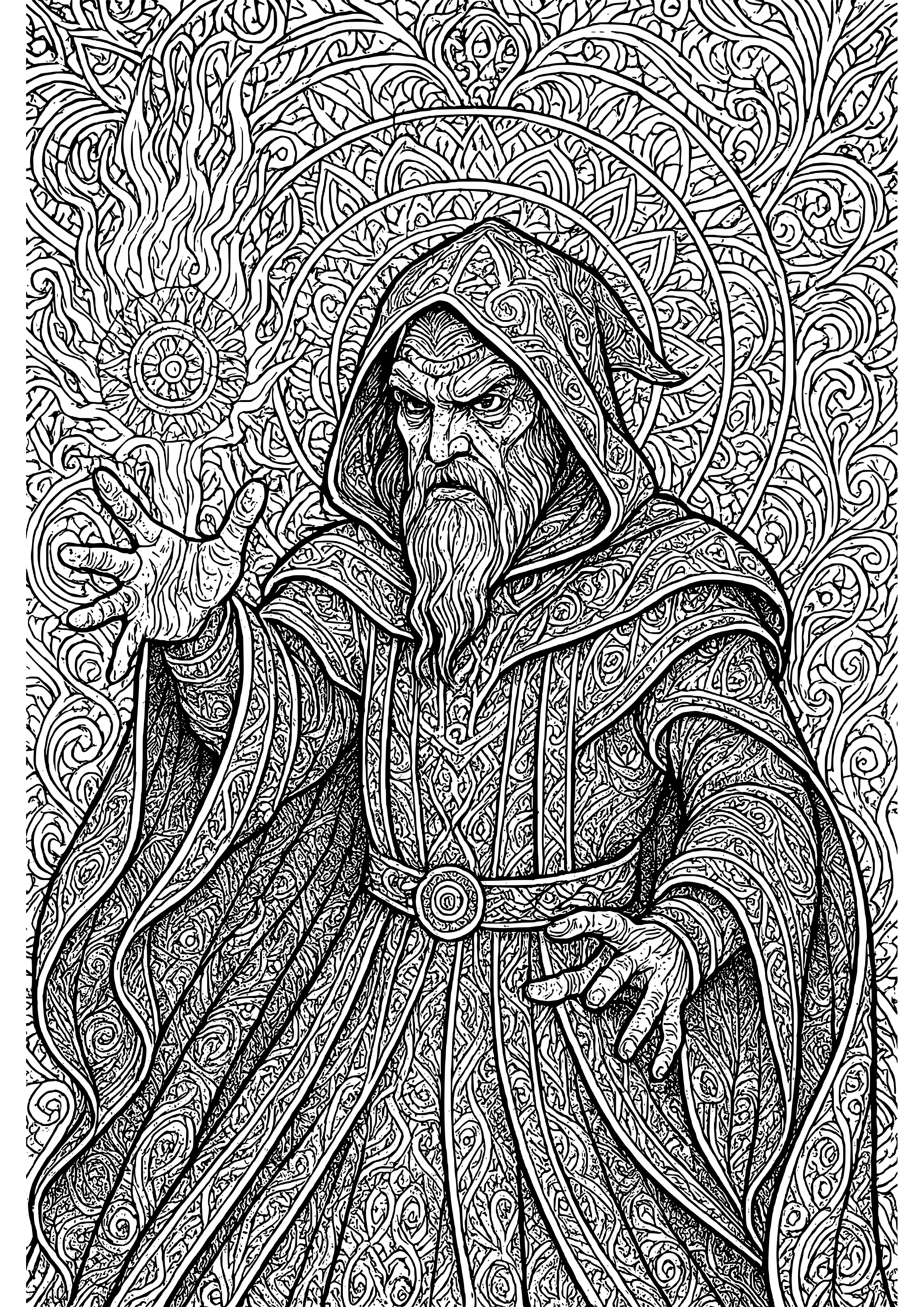 Dark Sorcerer Casting a Spell Coloring Page