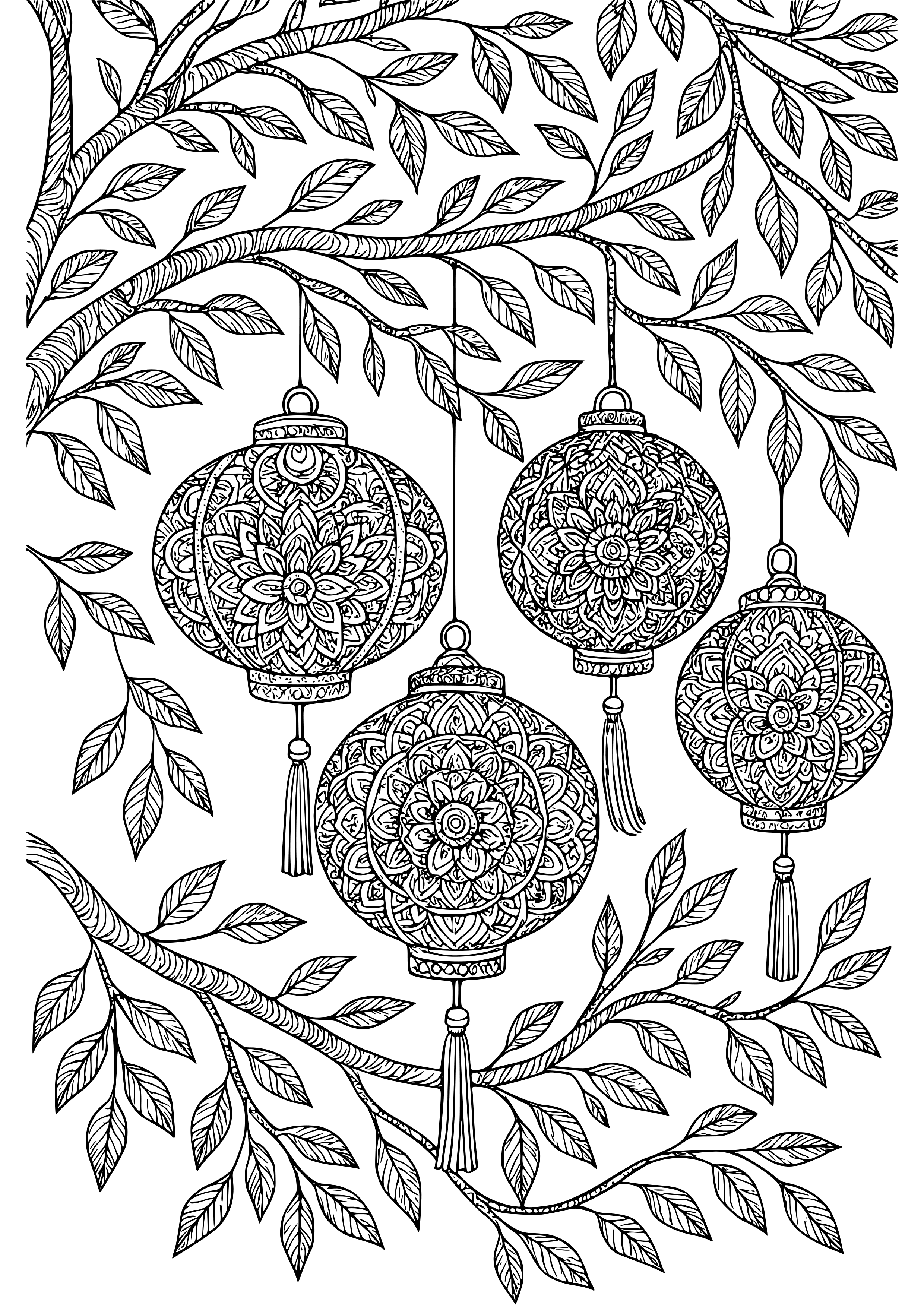 Decorative Paper Lanterns Hanging From Trees Coloring Page