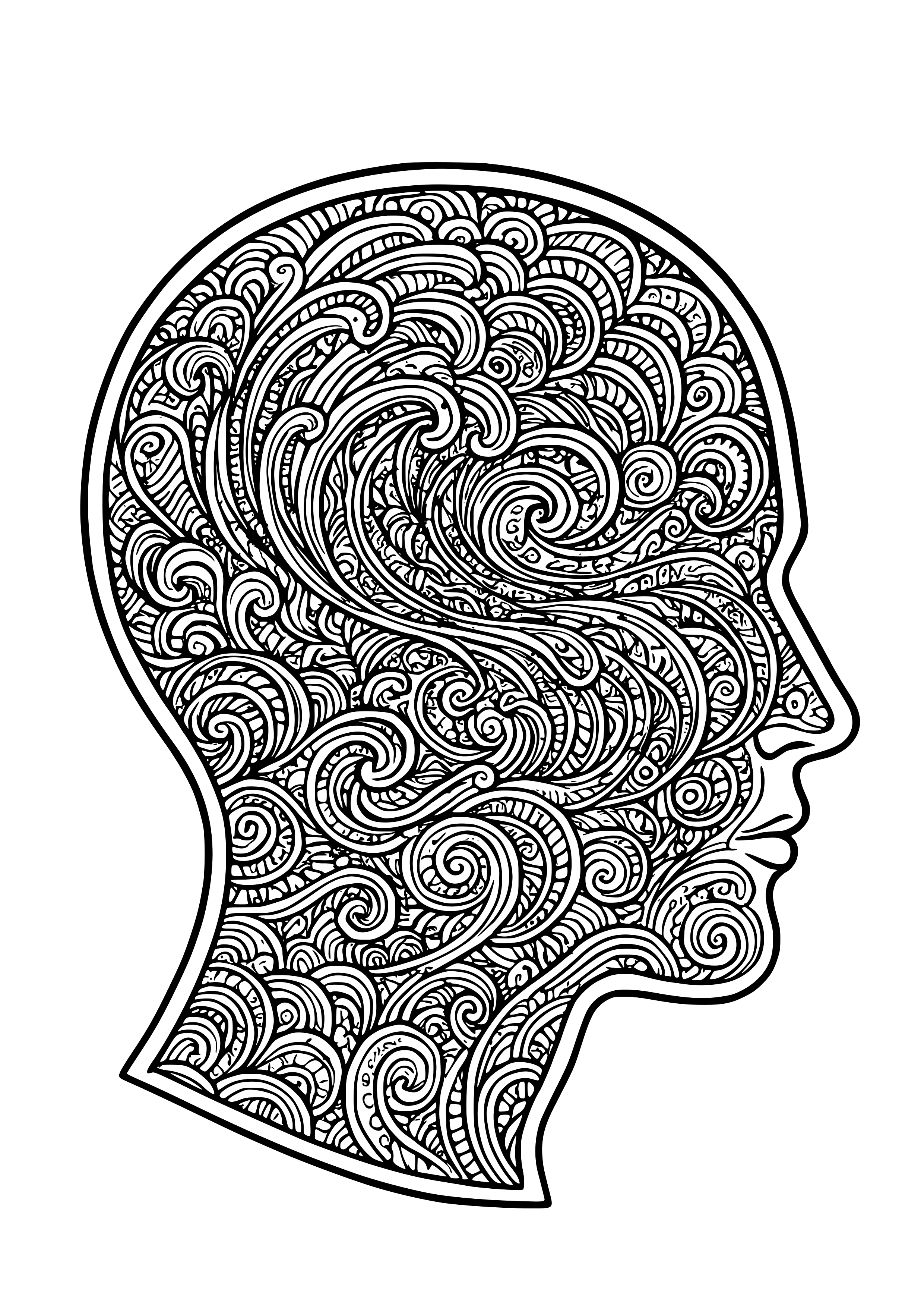 Deep Ocean of Ideas Swirling Within a Head Coloring Page