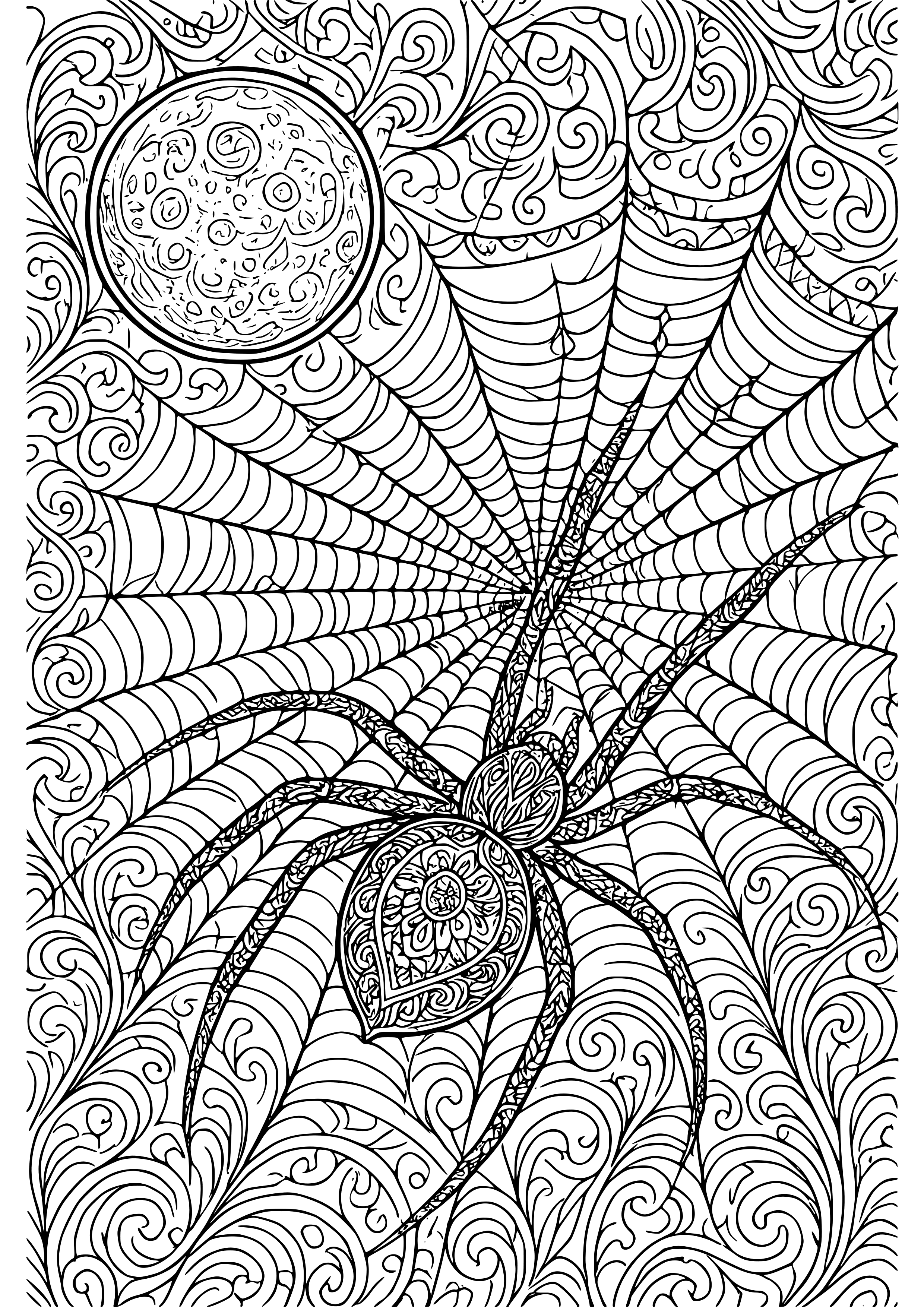 Delicate Spider Spinning a Web in Moonlight Coloring Page