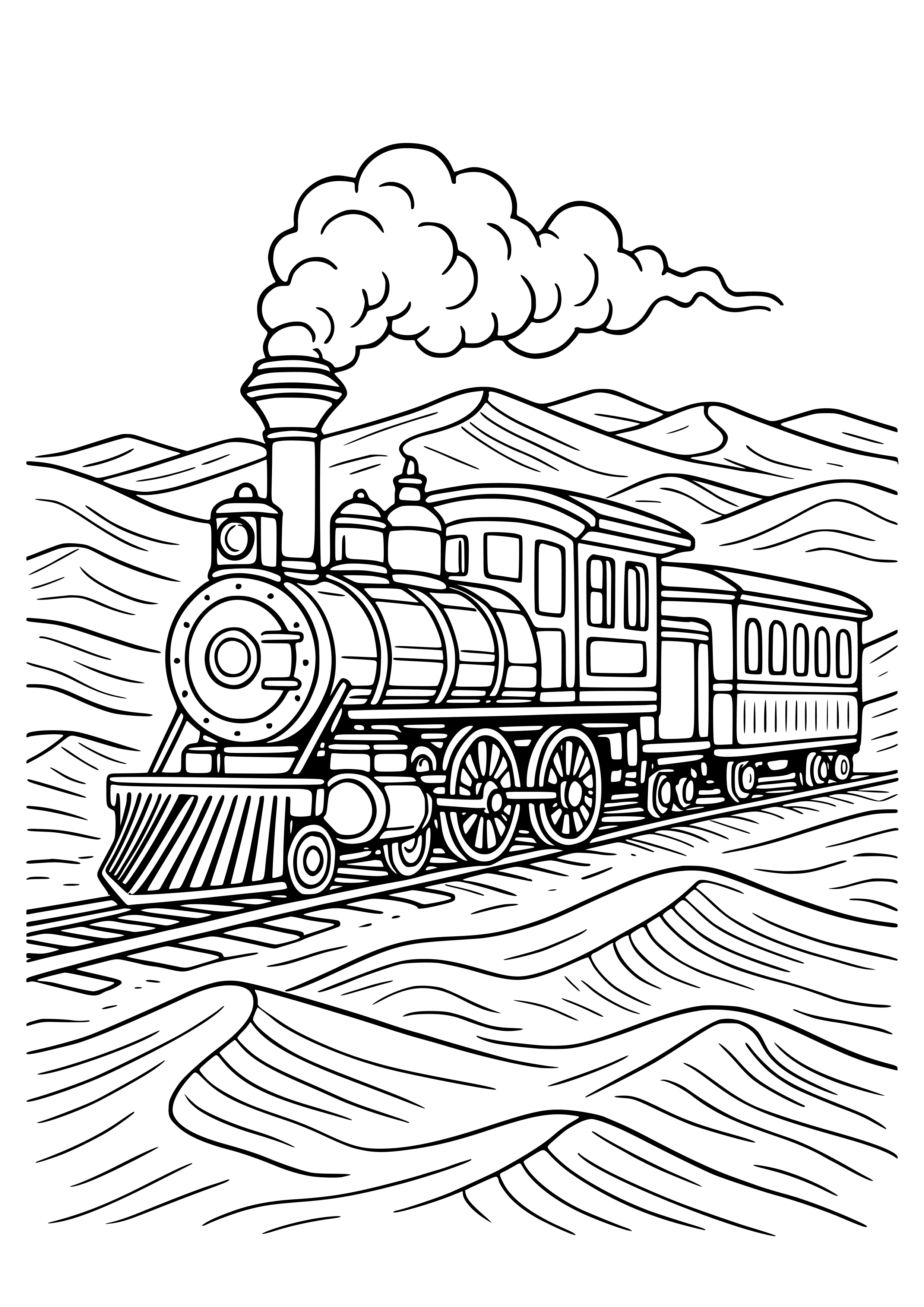 Desert Train Exploring Sandy Dunes Coloring Page