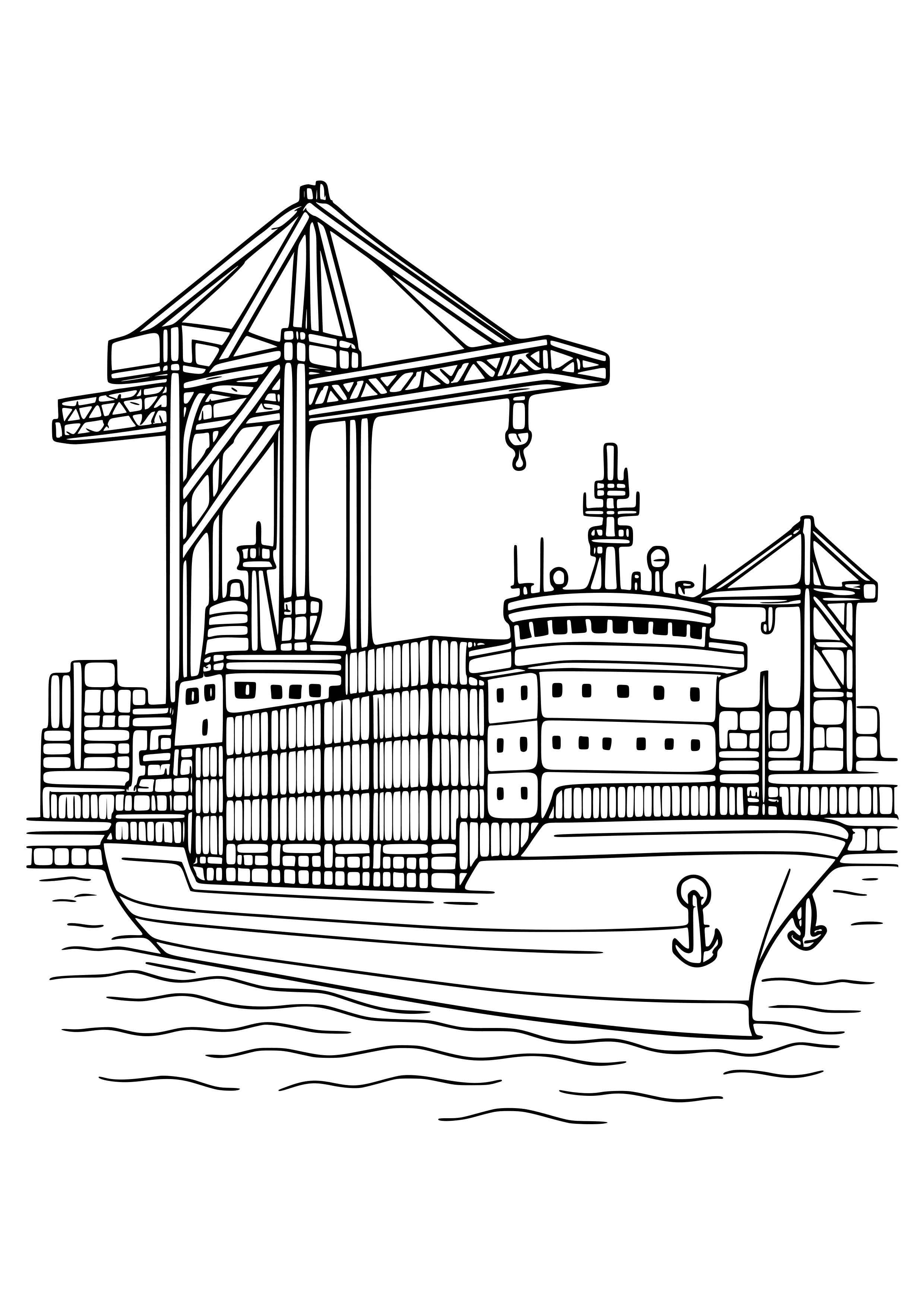 Detailed Cargo Ship at the Port Coloring Page
