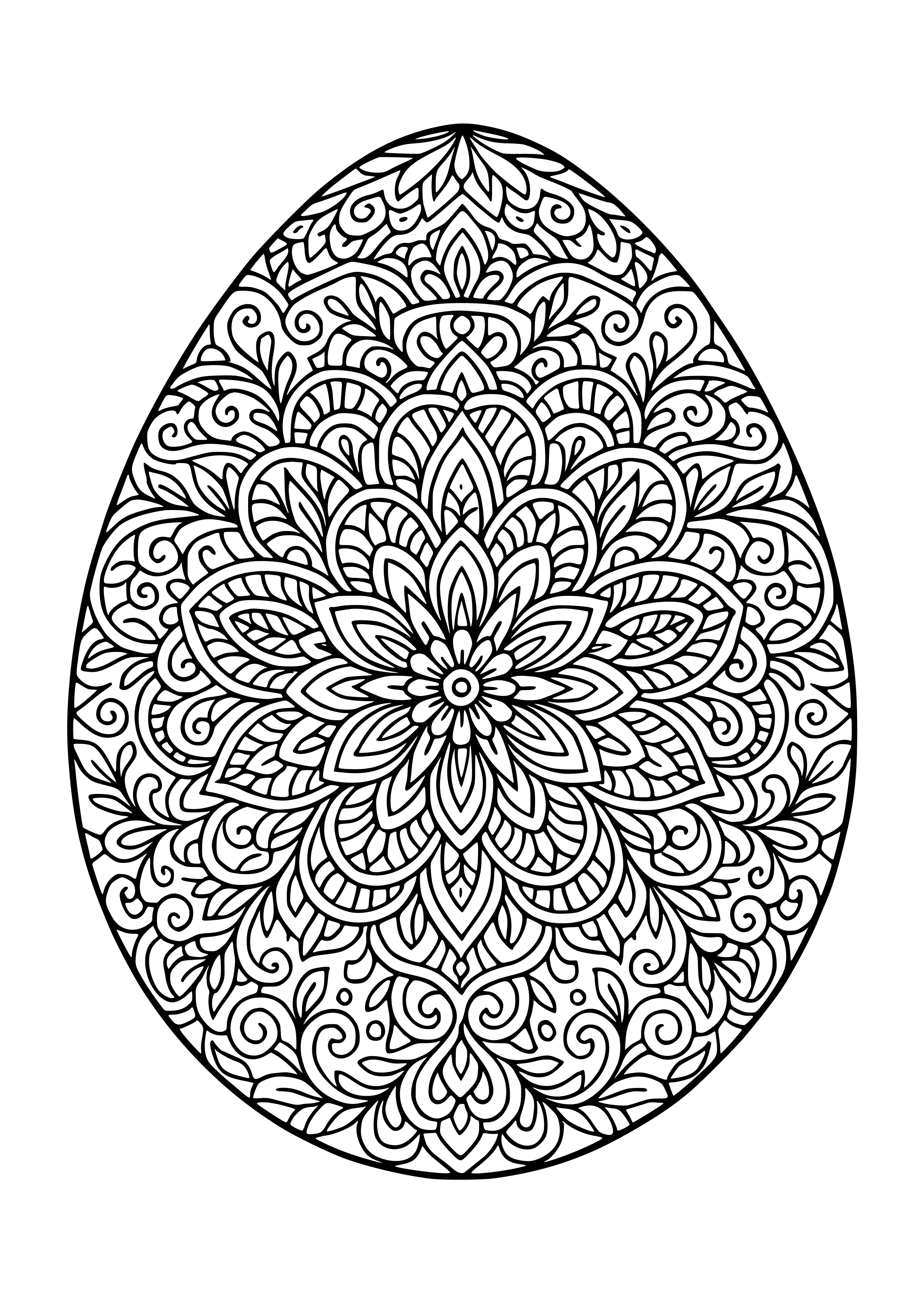 Detailed Egg-shaped Mandala Coloring Page