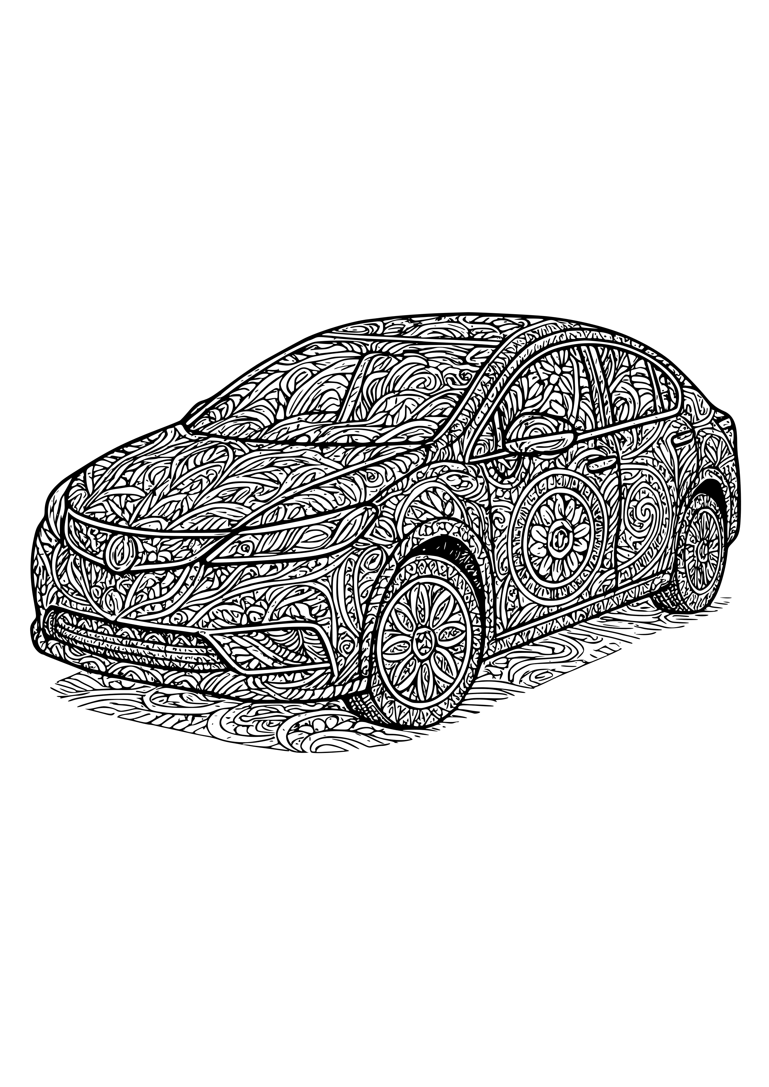 Detailed Hybrid Car Design Coloring Page