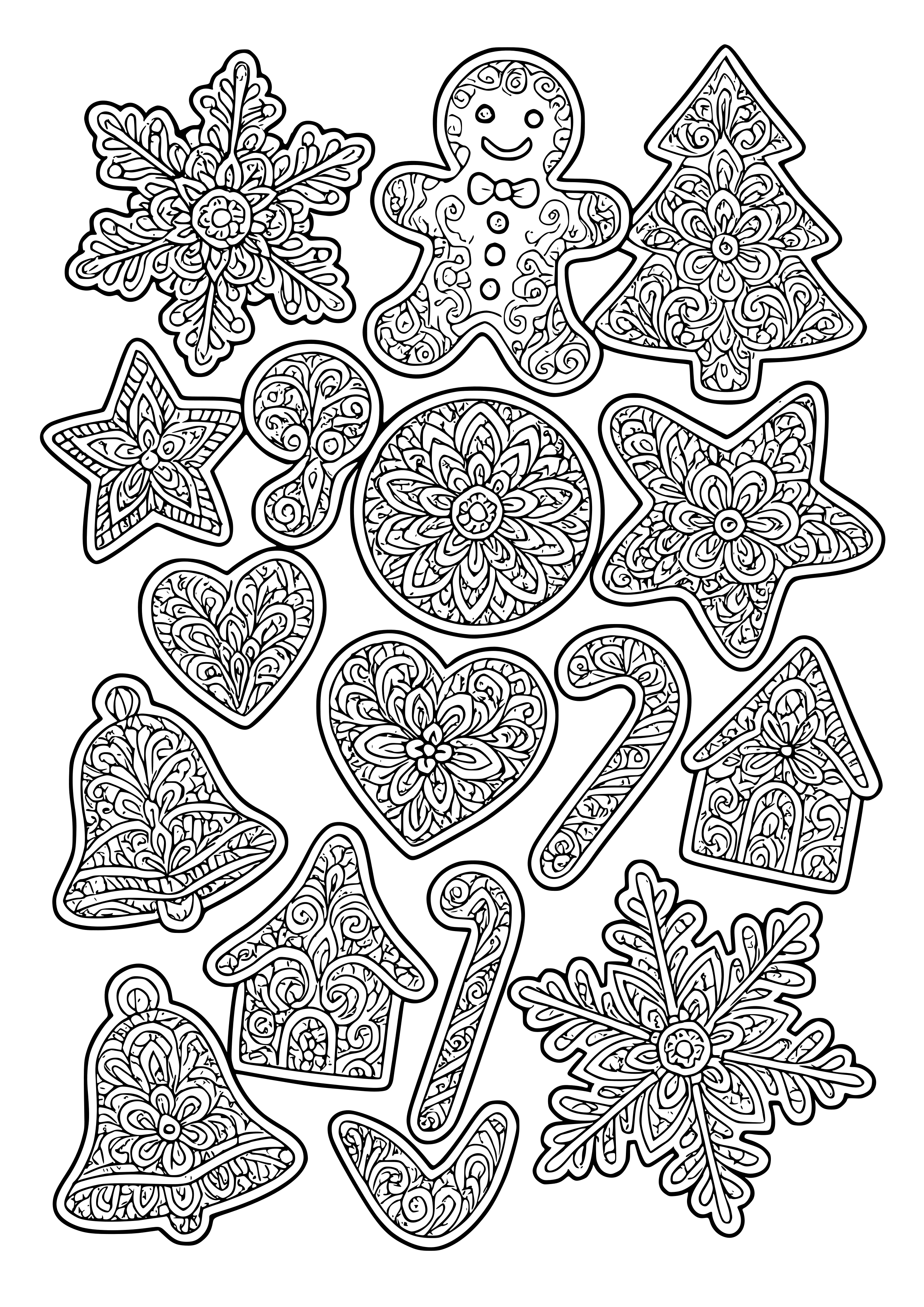 Detailed Pattern of Holiday Cookies Coloring Page