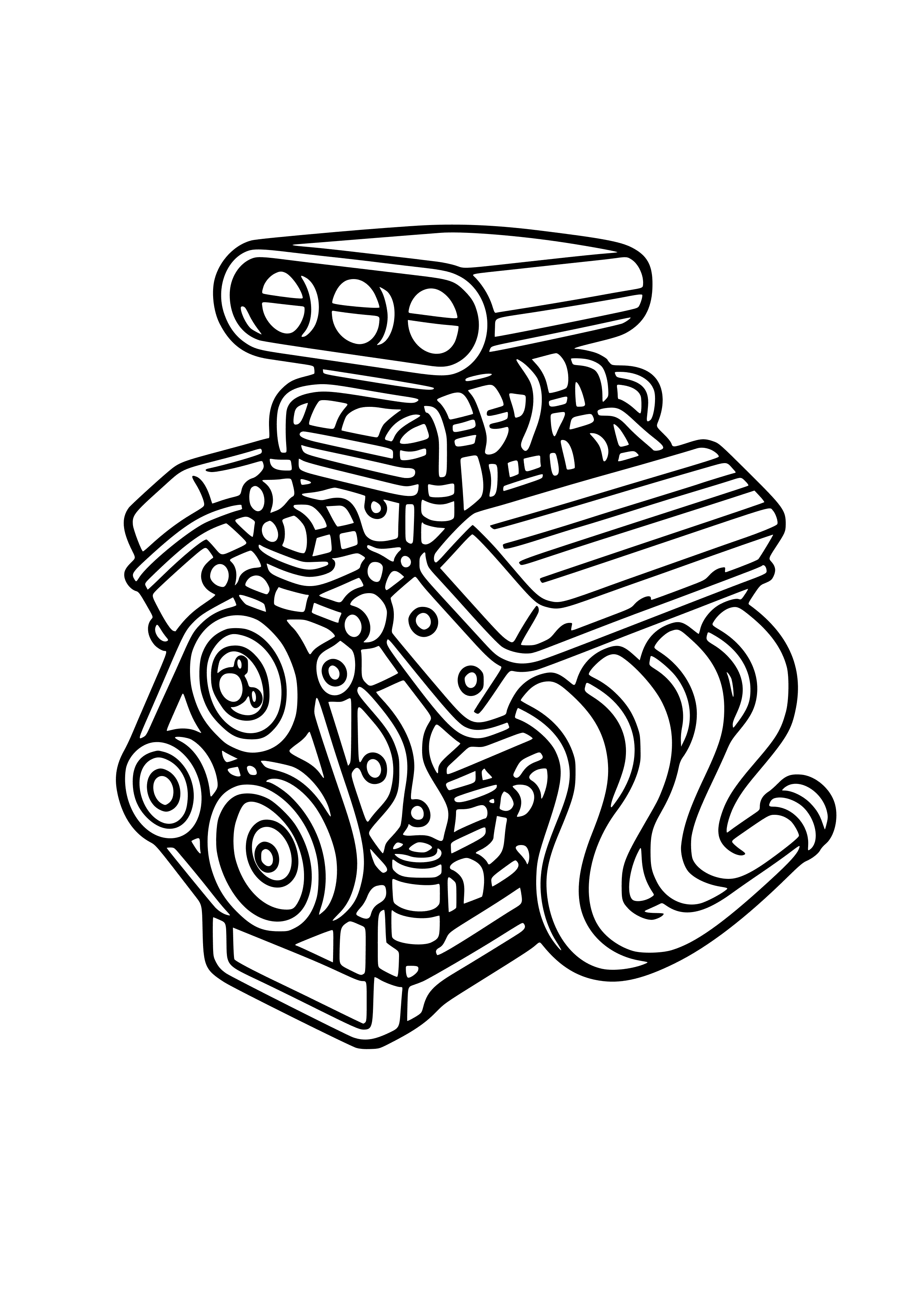 Detailed Race Car Engine Coloring Page