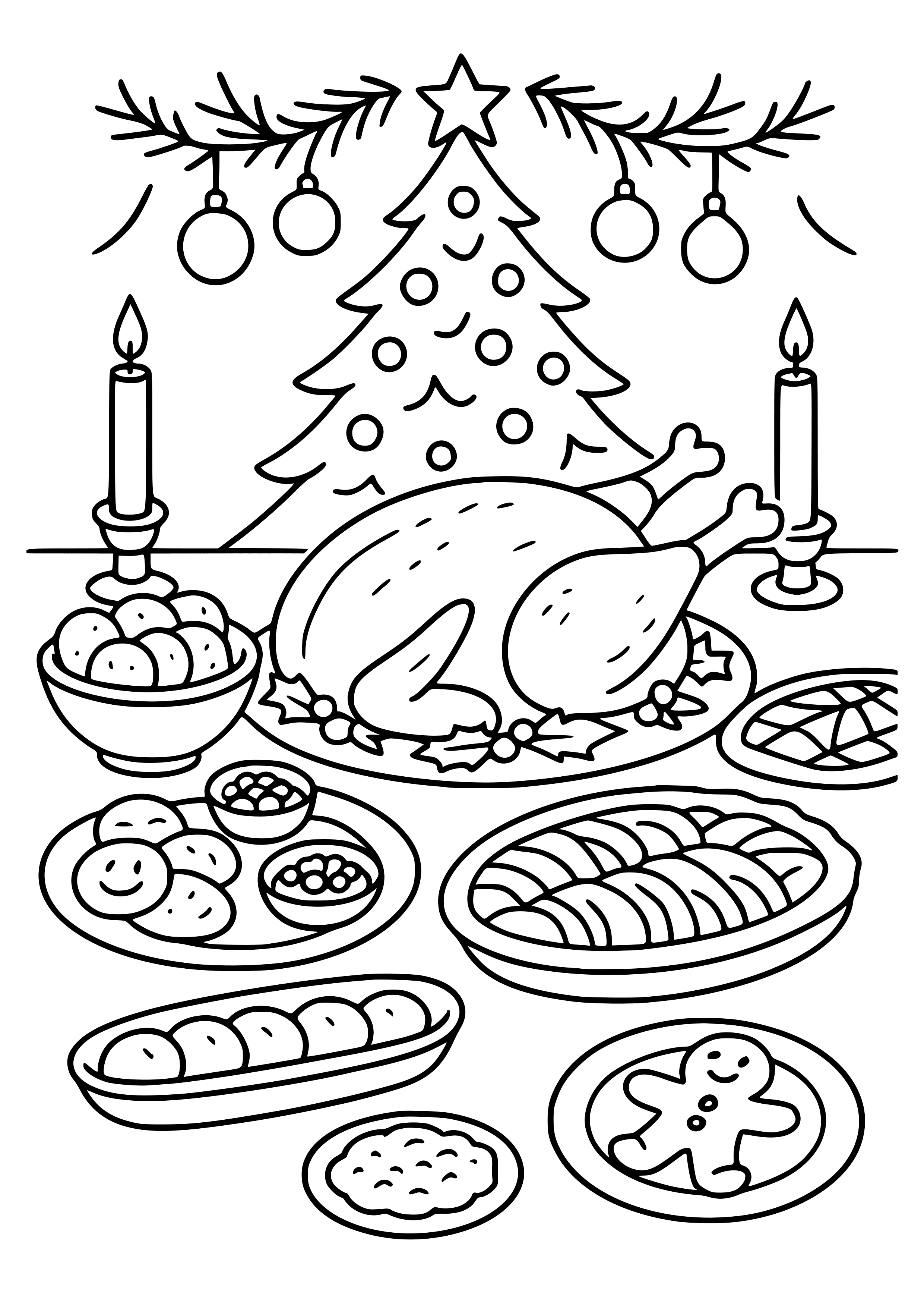 Detailed Scene of a Holiday Feast Coloring Page