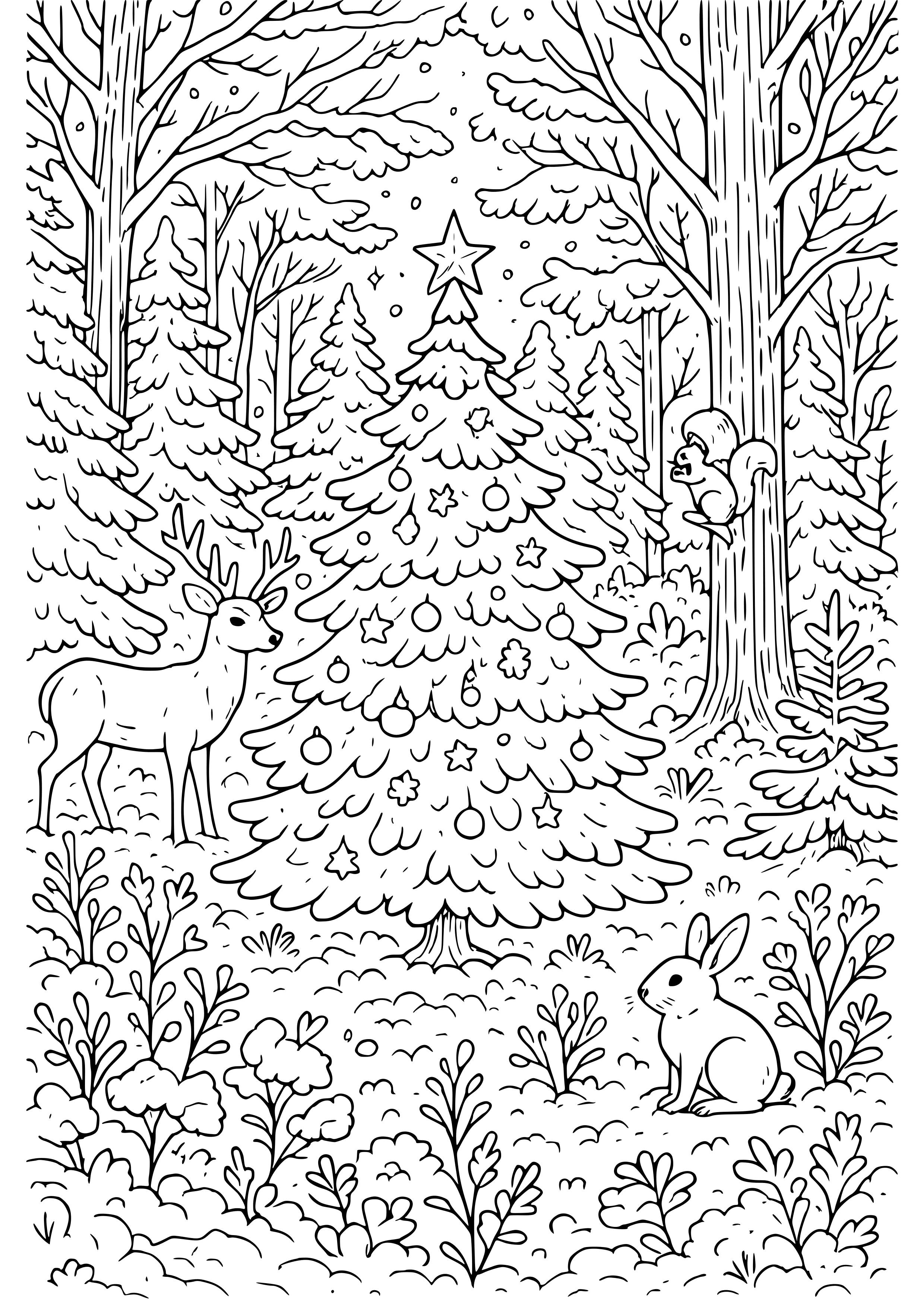 Detailed Winter Forest Scene Coloring Page