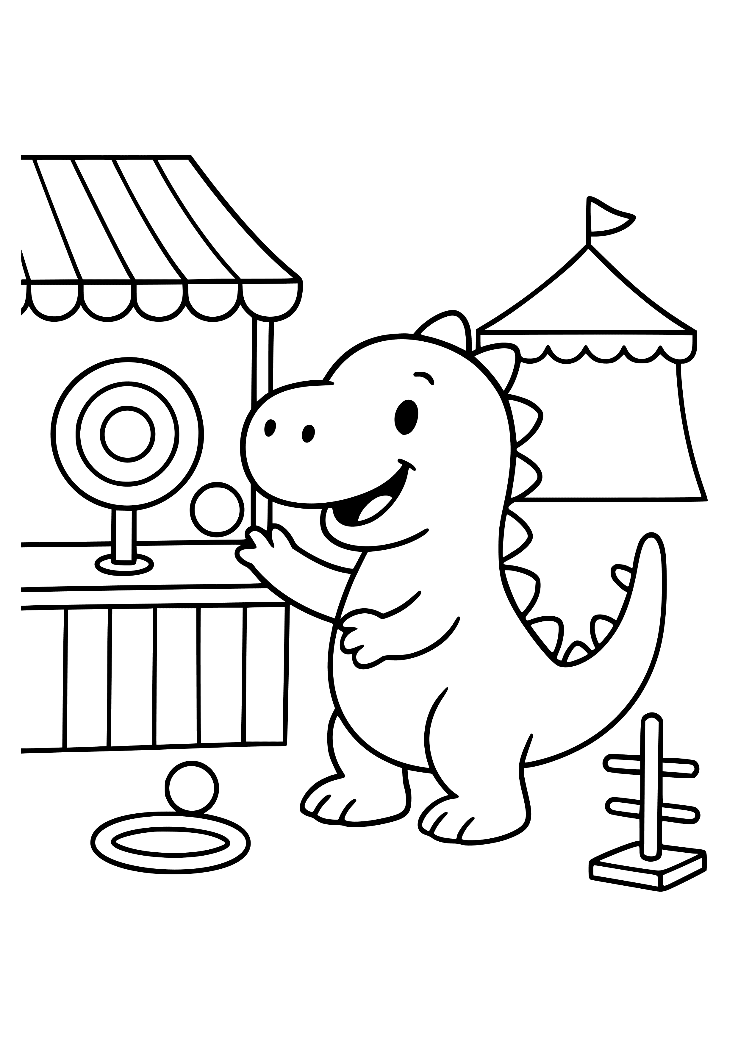 Dinosaur at a Carnival Playing Games Coloring Page