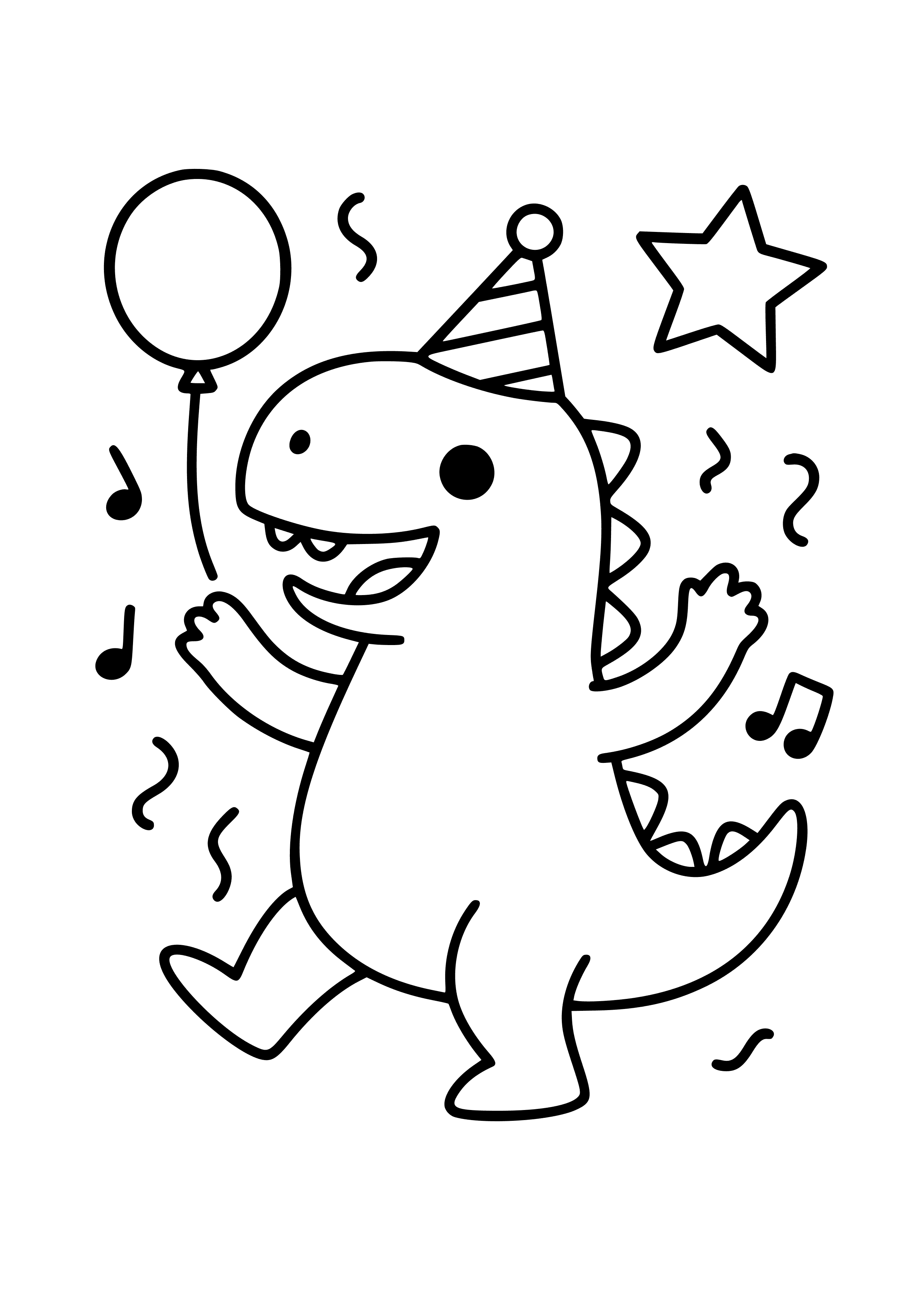 Dinosaur Dancing at a Party Coloring Page
