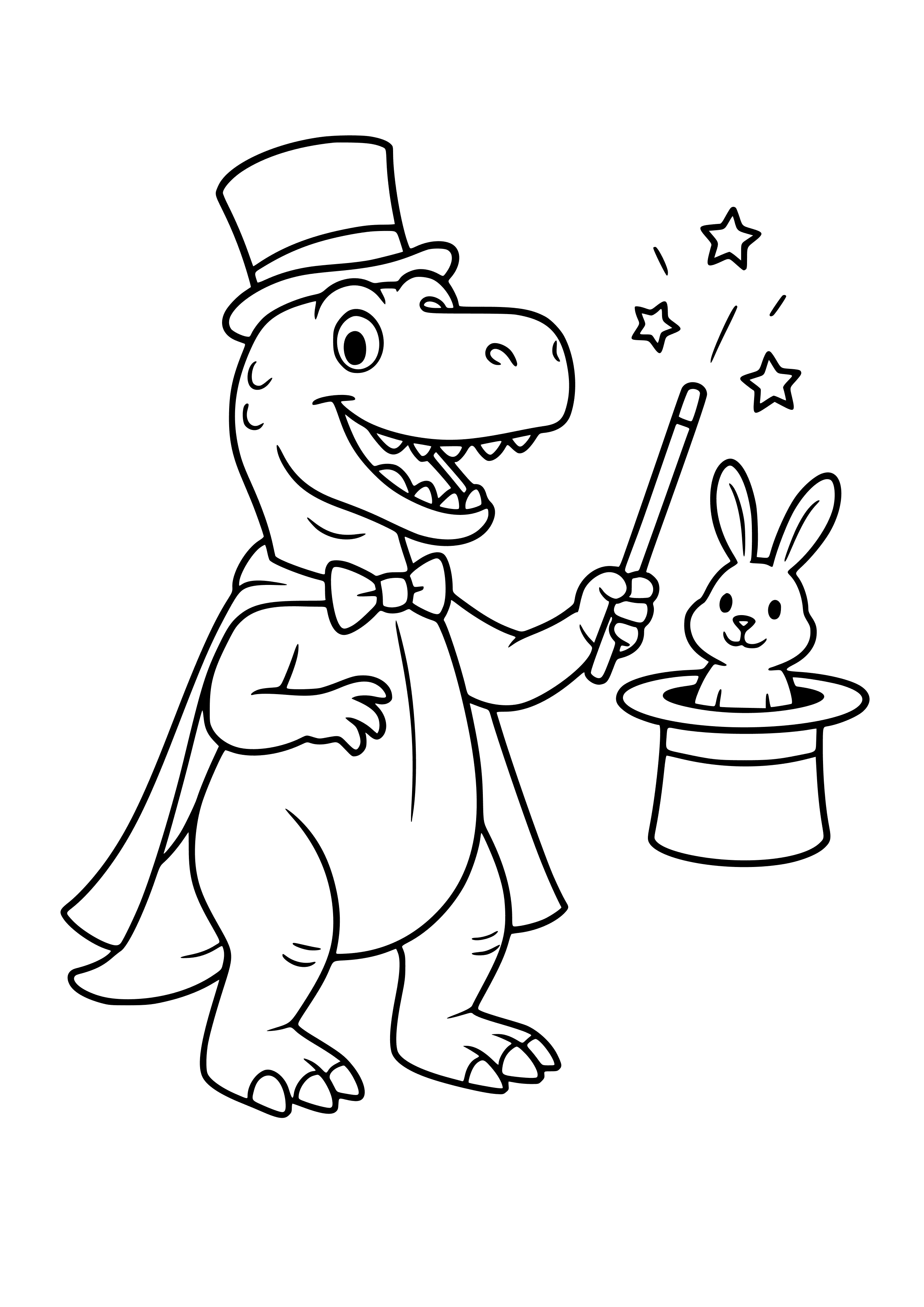 Dinosaur Doing a Magic Trick Coloring Page
