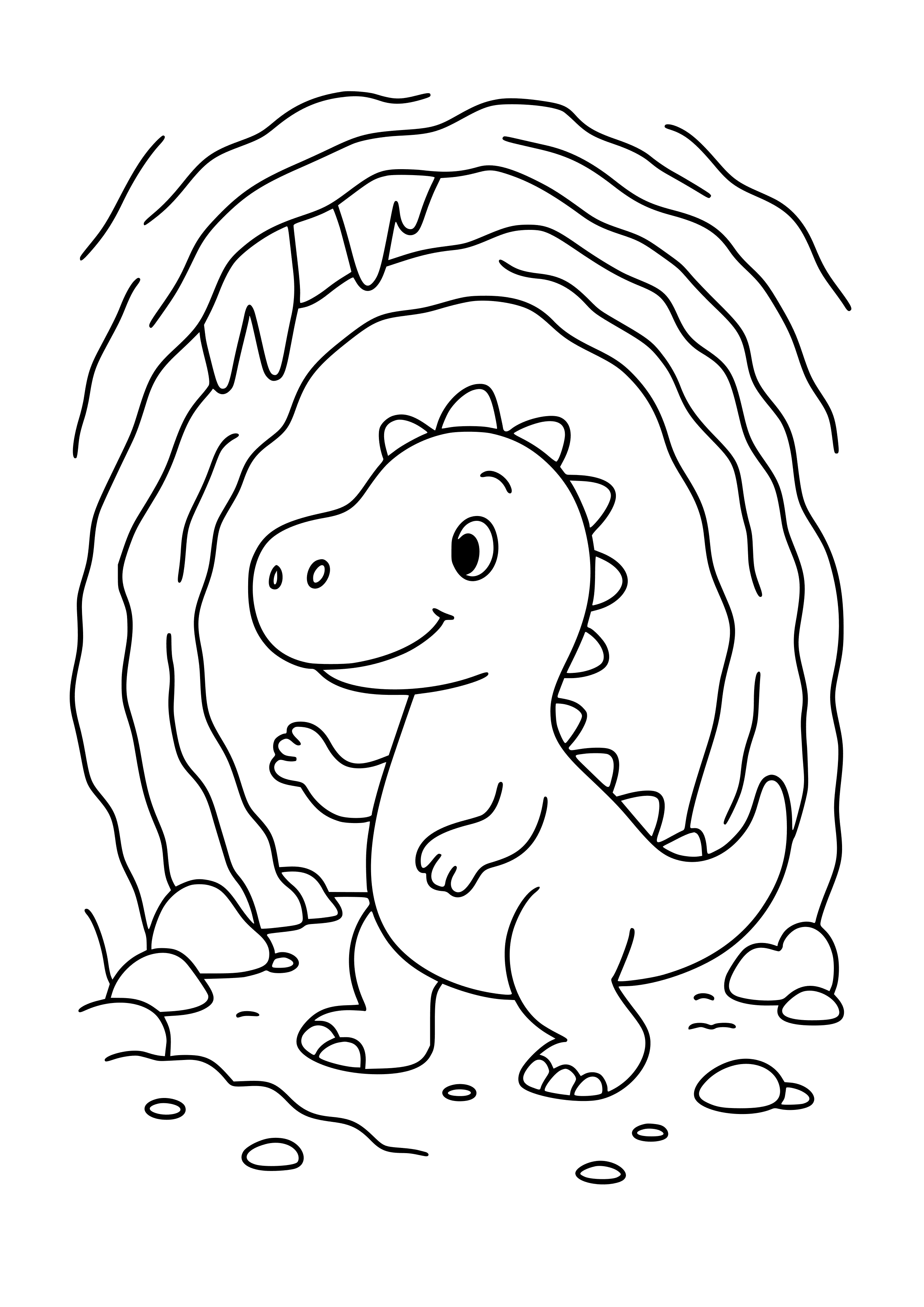 Dinosaur Exploring a Cave Coloring Page