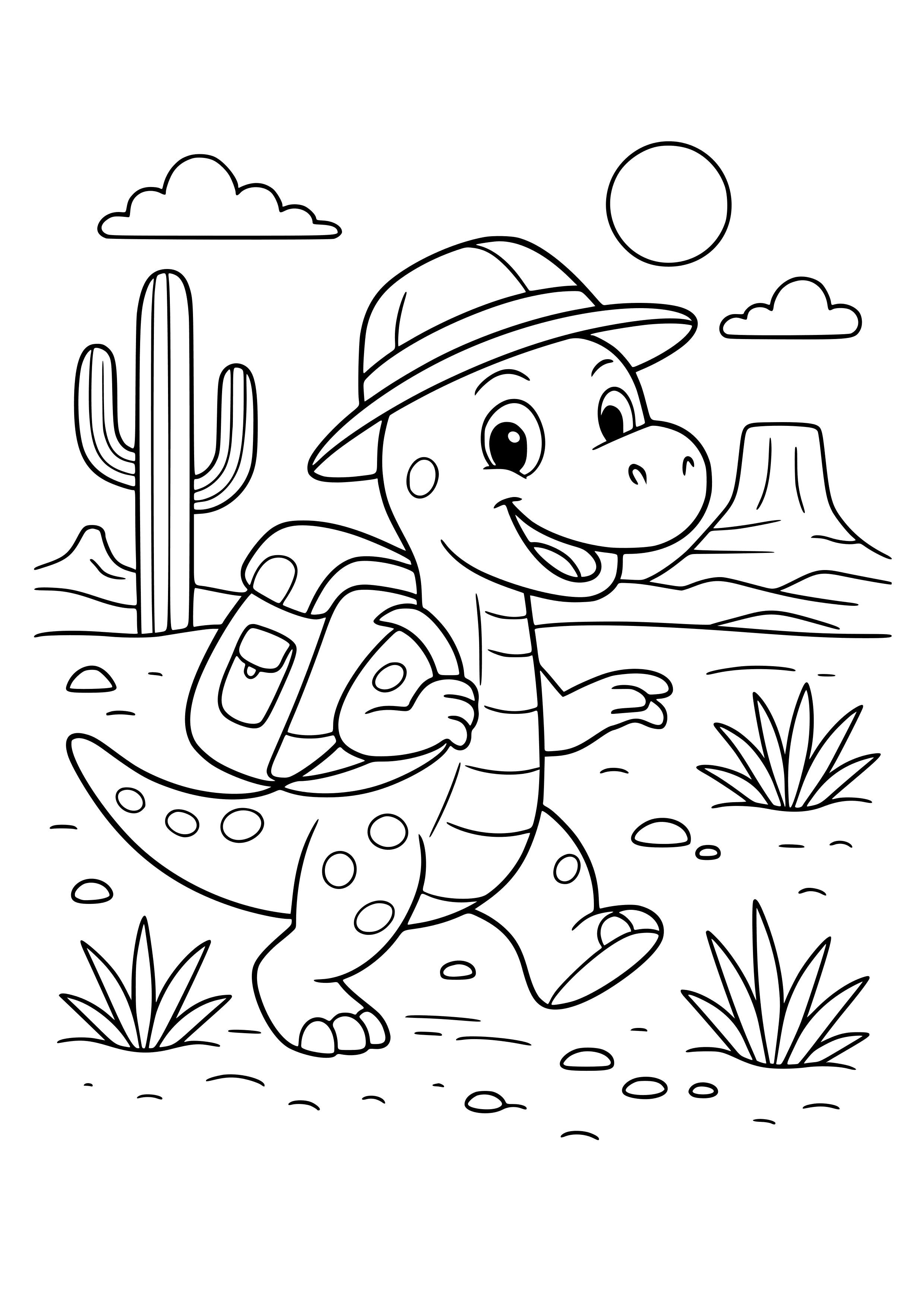 Dinosaur Exploring a Desert Coloring Page