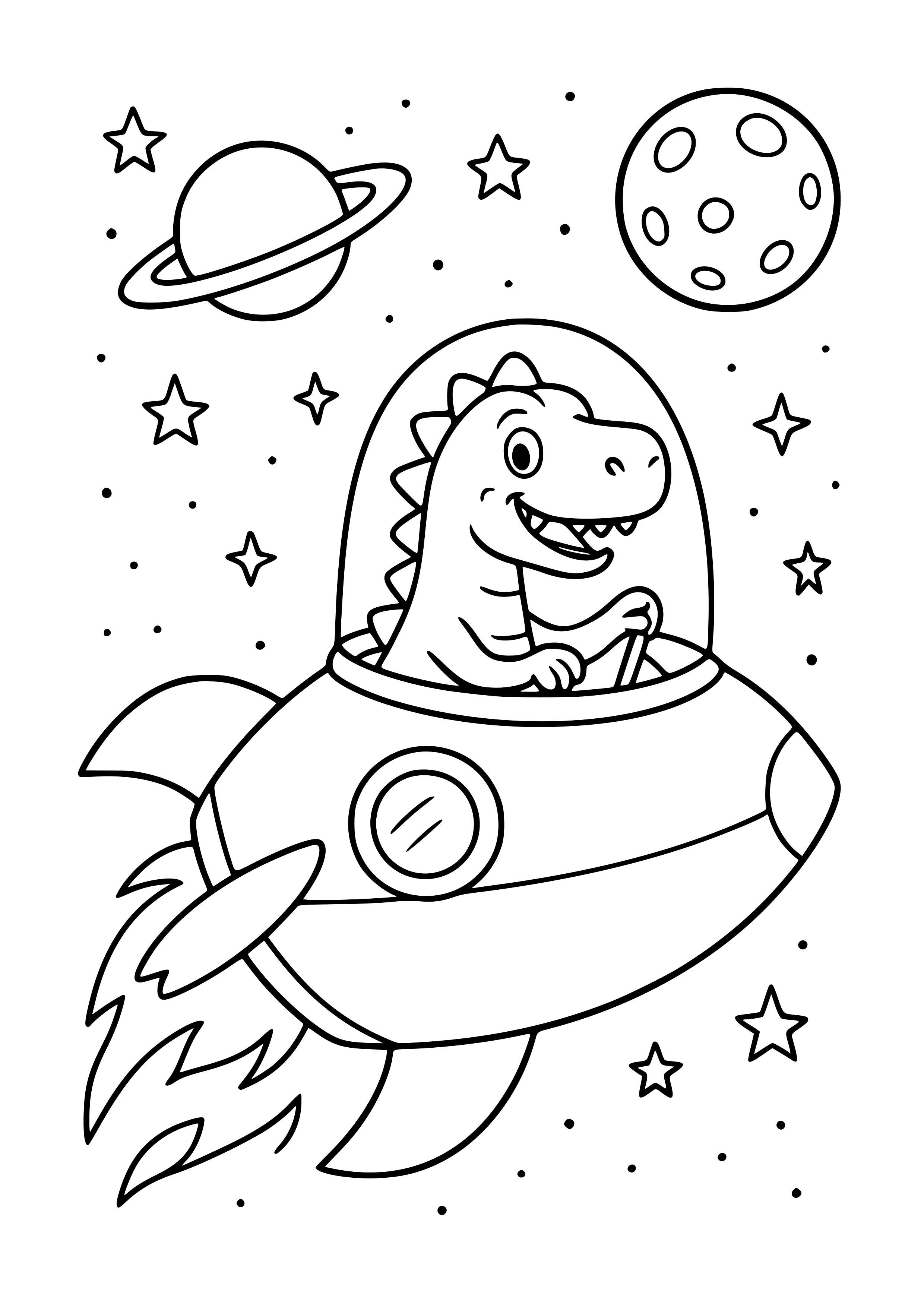 Dinosaur Flying a Spaceship Coloring Page