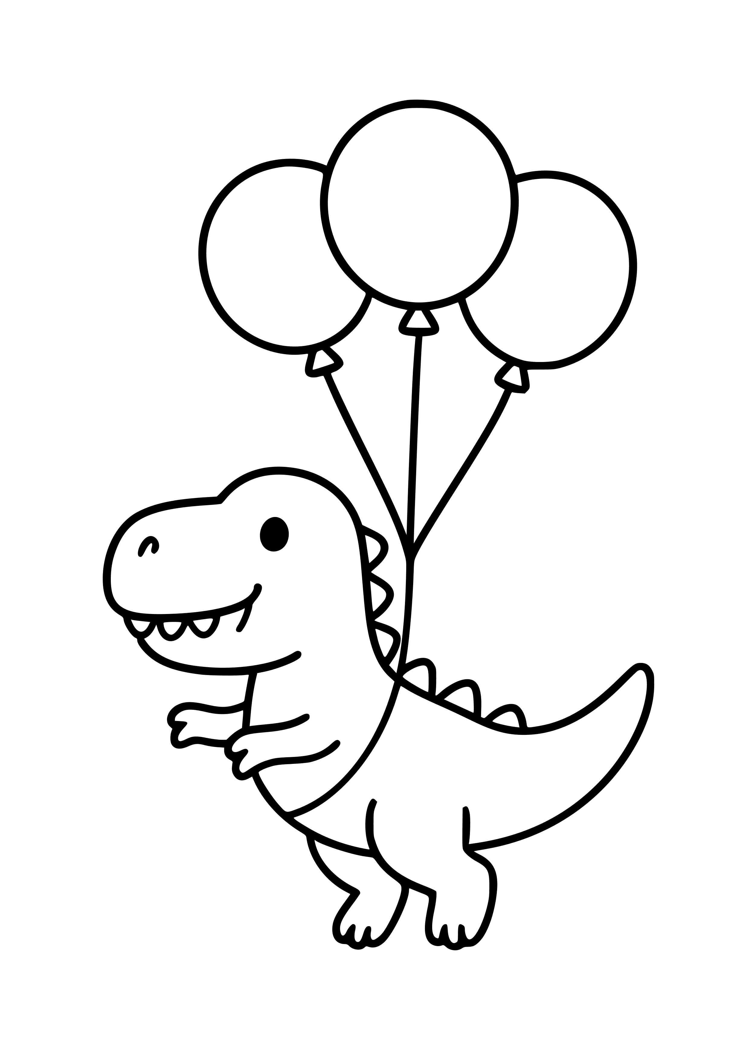 Dinosaur Flying with Balloons Coloring Page