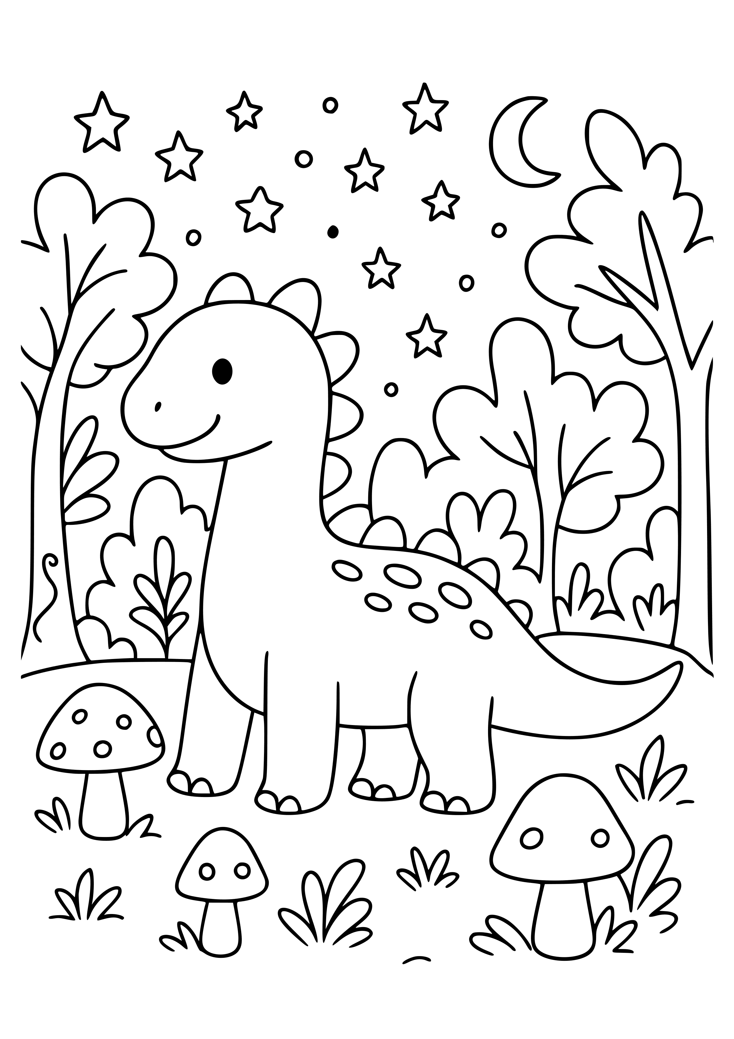 Dinosaur in a Magical Forest Coloring Page